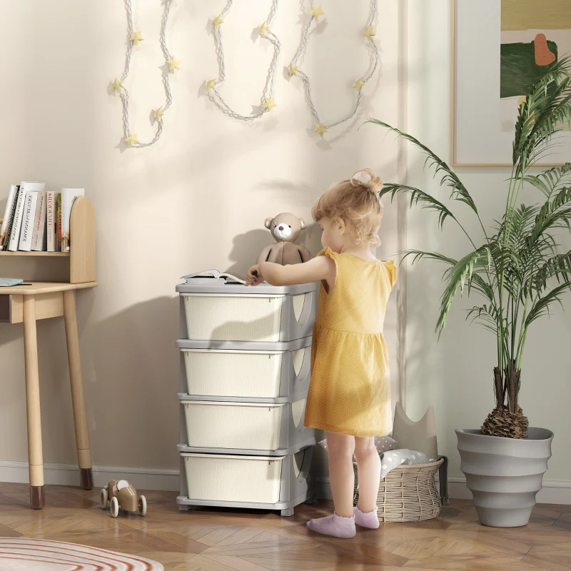 Storage Boxes 4 Large Drawers Rounded Edges 37x37x76cm - Plastic Cream White - Image 2
