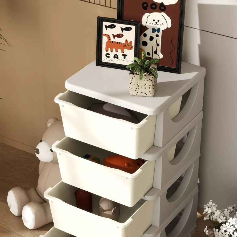 Storage Boxes 4 Large Drawers Rounded Edges 37x37x76cm - Plastic Cream White - Image 6