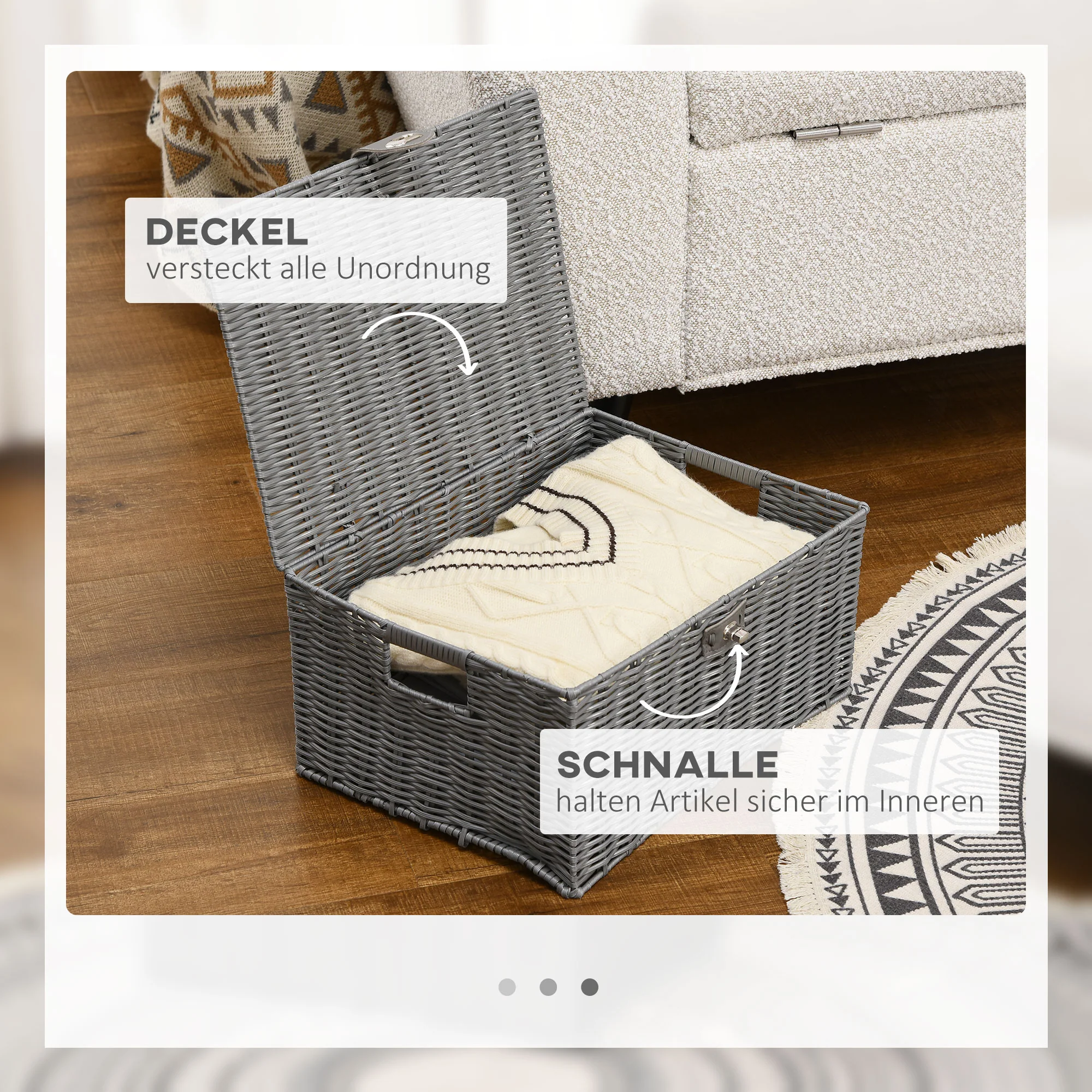 Storage Boxes Set of 3 with Lids & Buckles 18L 12L 7L, Grey - Image 5