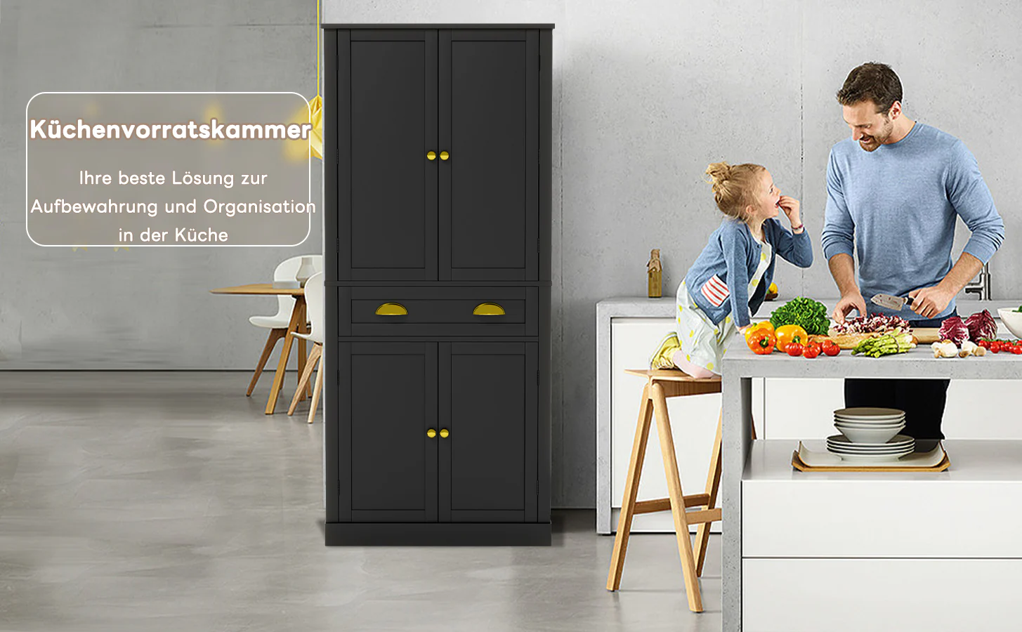 Storage Cabinet 182cm 4 Doors 1 Drawer Adjustable Shelves - Black - Image 8