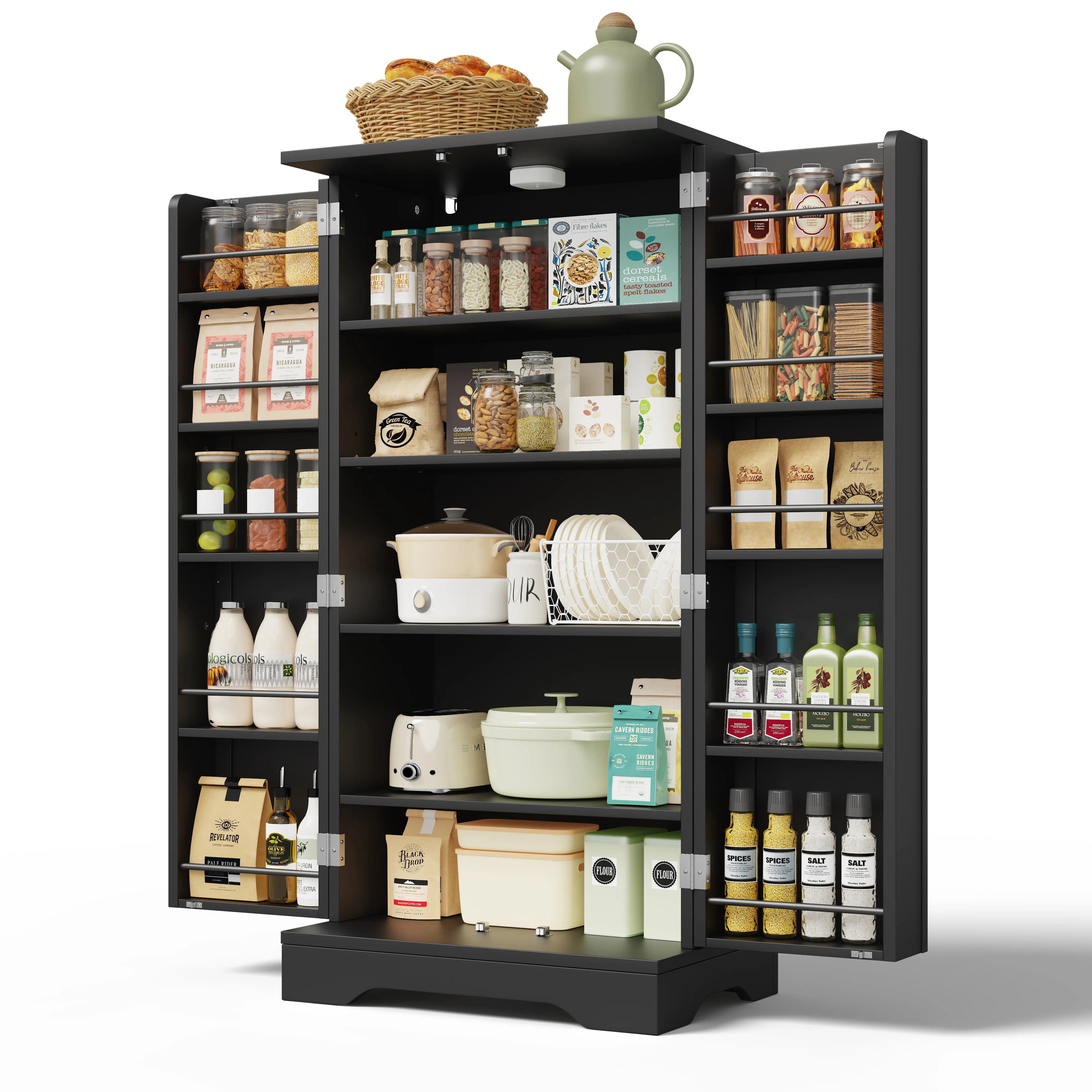 Storage Cabinet 2-Door LED Sensor Light Adjustable Shelves - Black - Image 10