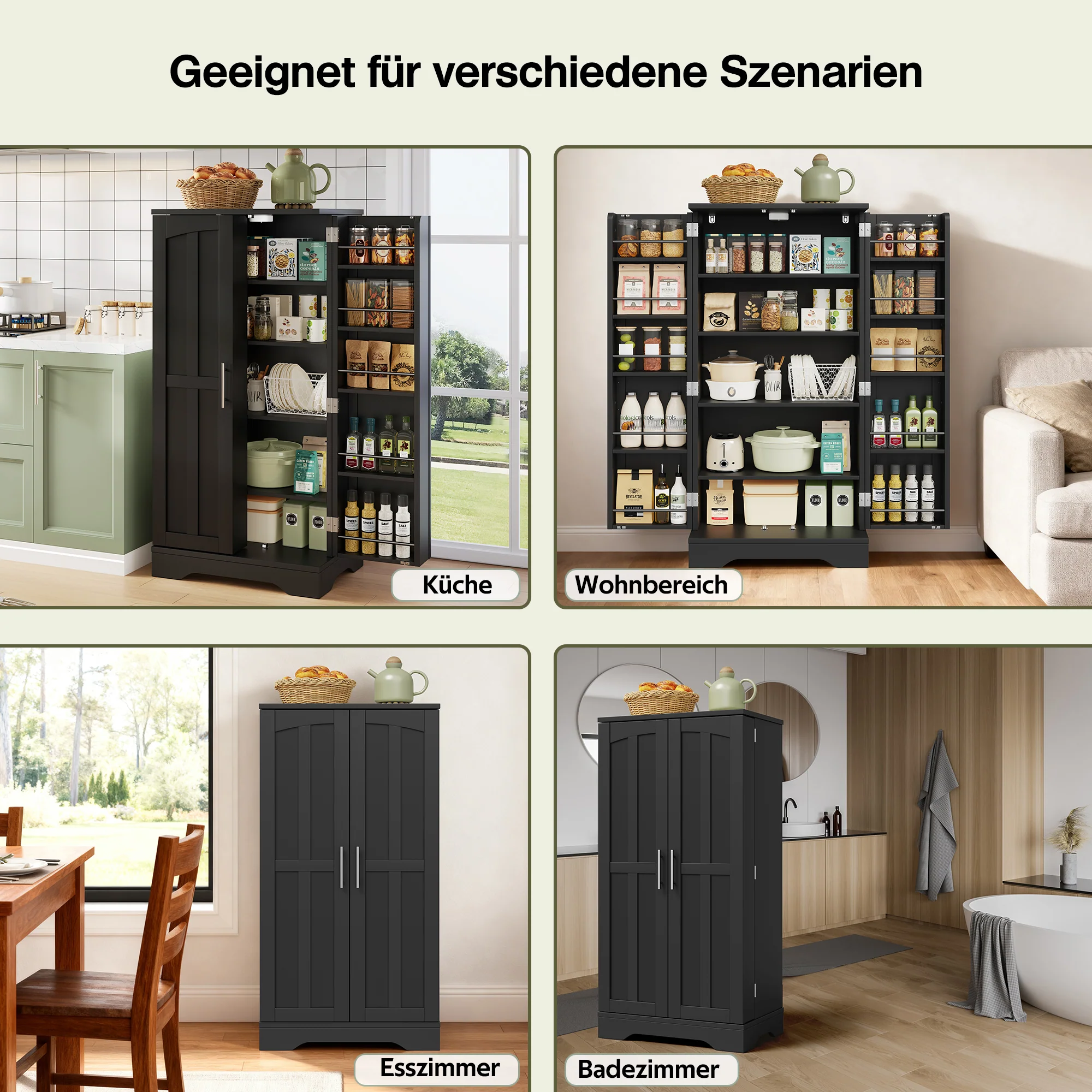 Storage Cabinet 2-Door LED Sensor Light Adjustable Shelves - Black - Image 2