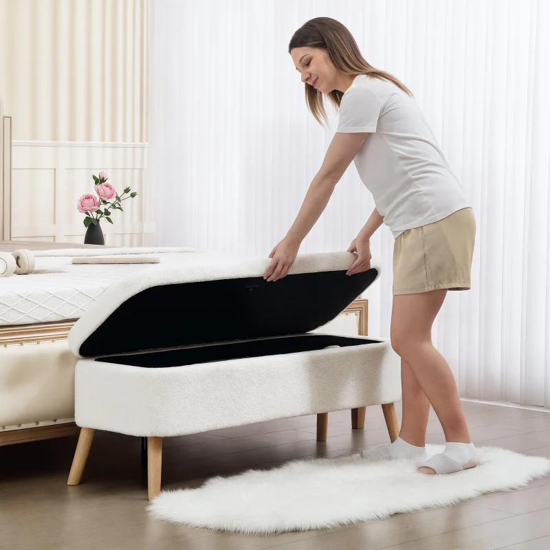 Storage Ottoman 65L Storage 120x42x45cm - Fleece Cream White - Image 9