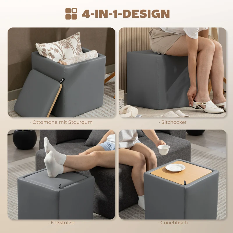 Storage Ottoman Square with Lid 40x40x40cm - Faux Leather Grey - Image 4