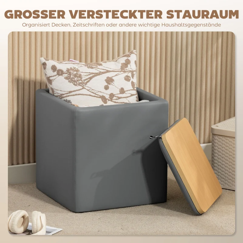 Storage Ottoman Square with Lid 40x40x40cm - Faux Leather Grey - Image 5