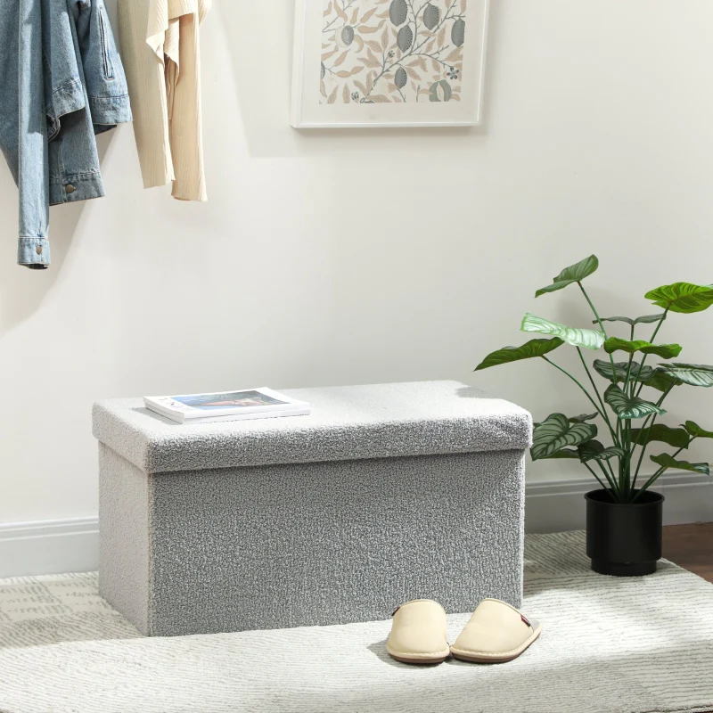 Storage Ottoman Upholstered Bench with Storage and Lid - Light Grey - Image 2