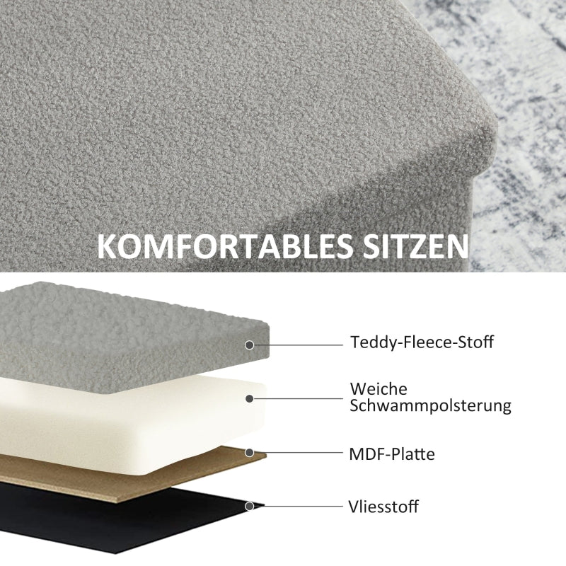 Storage Ottoman Upholstered Bench with Storage and Lid - Light Grey - Image 5