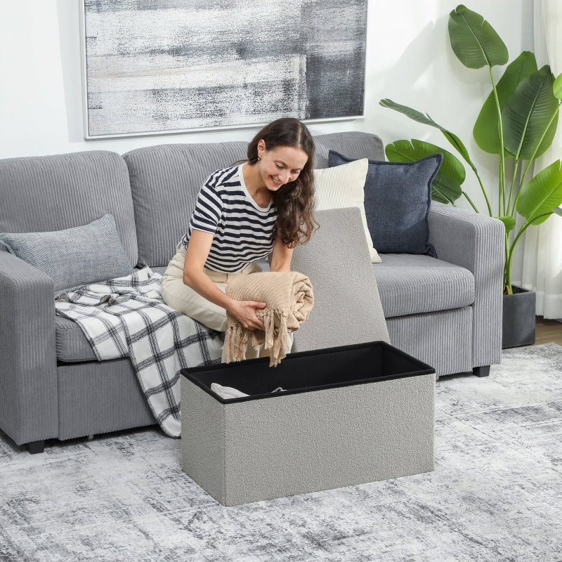 Storage Ottoman Upholstered Bench with Storage and Lid - Light Grey - Image 6