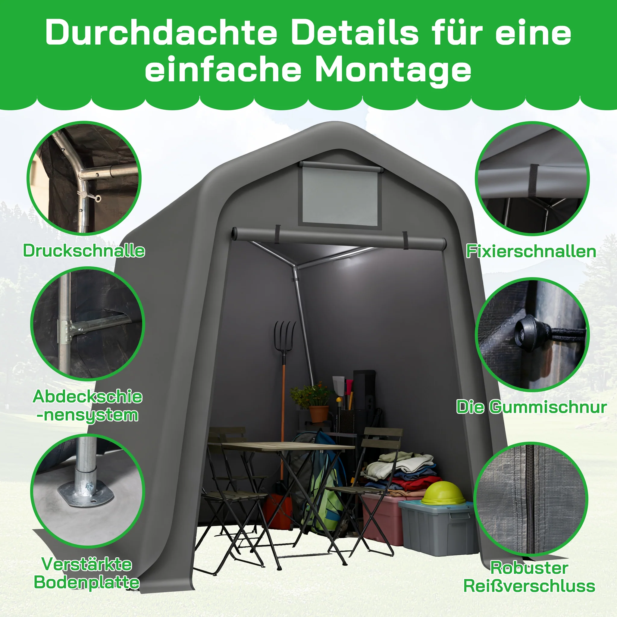 Storage Shed 245x183x217cm Waterproof PE Roll Blinds - Grey - Image 4