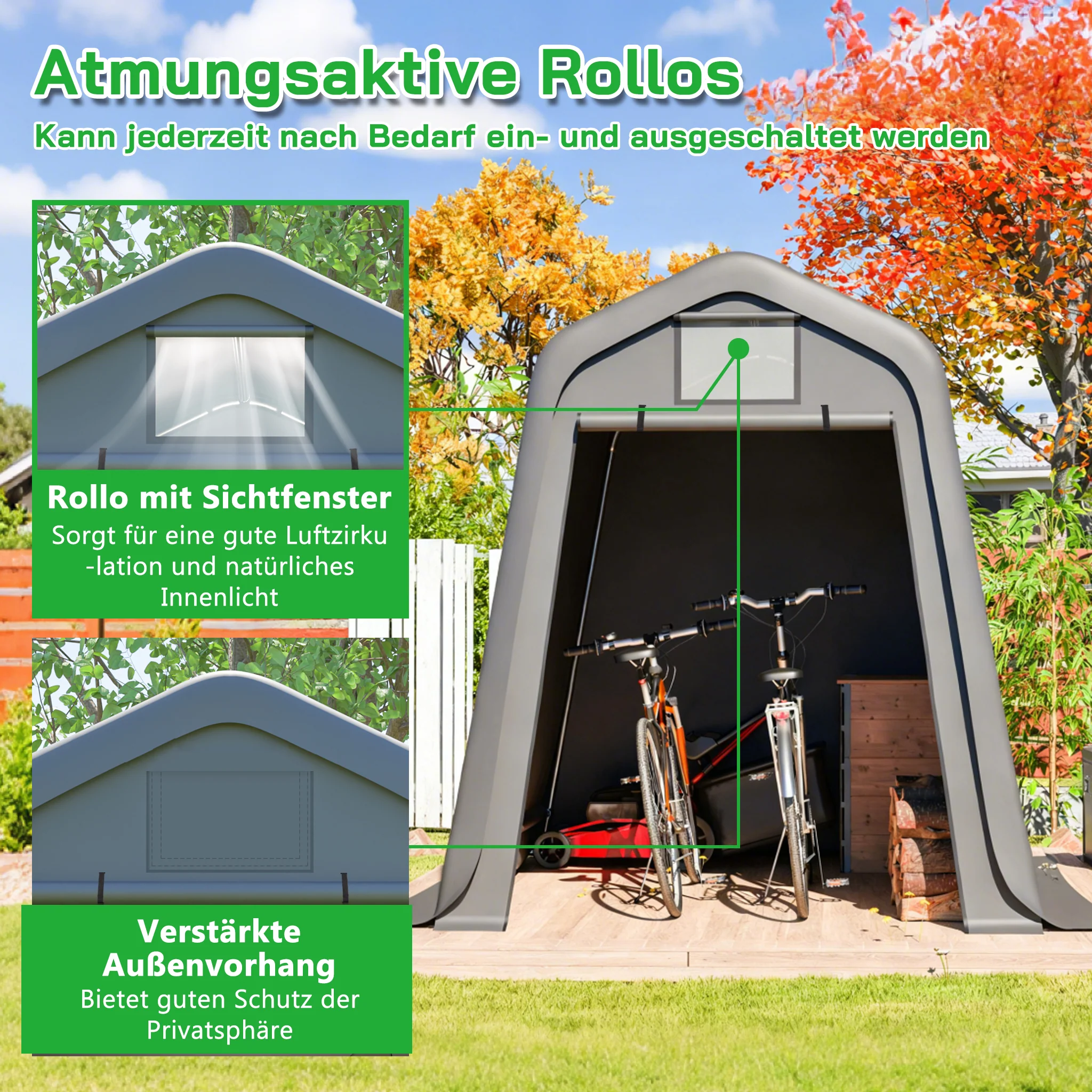 Storage Shed 245x183x217cm Waterproof PE Roll Blinds - Grey - Image 5