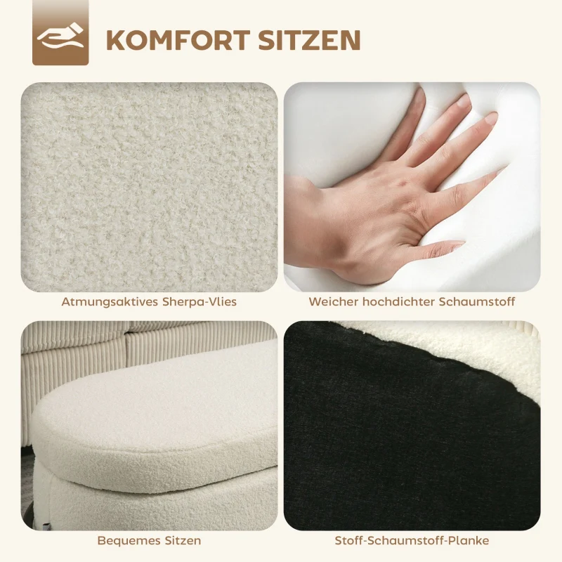 Storage Stool Ottoman with Storage Fleece Cover Steel Legs - Cream White - Image 6