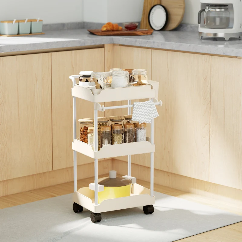 Storage Trolley 3 Baskets Towel Rack Wheels White - Image 2