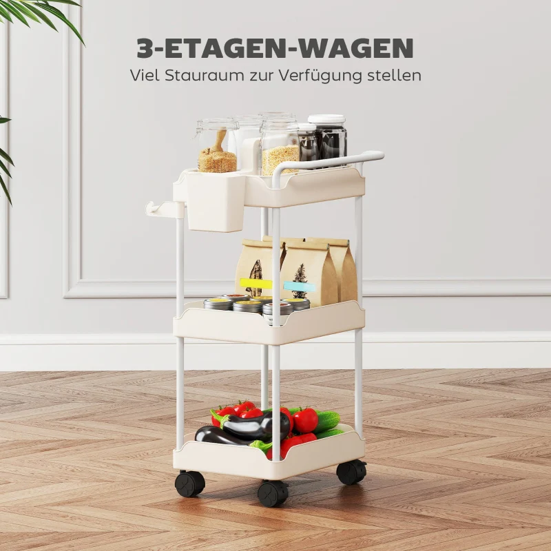 Storage Trolley 3 Baskets Towel Rack Wheels White - Image 4