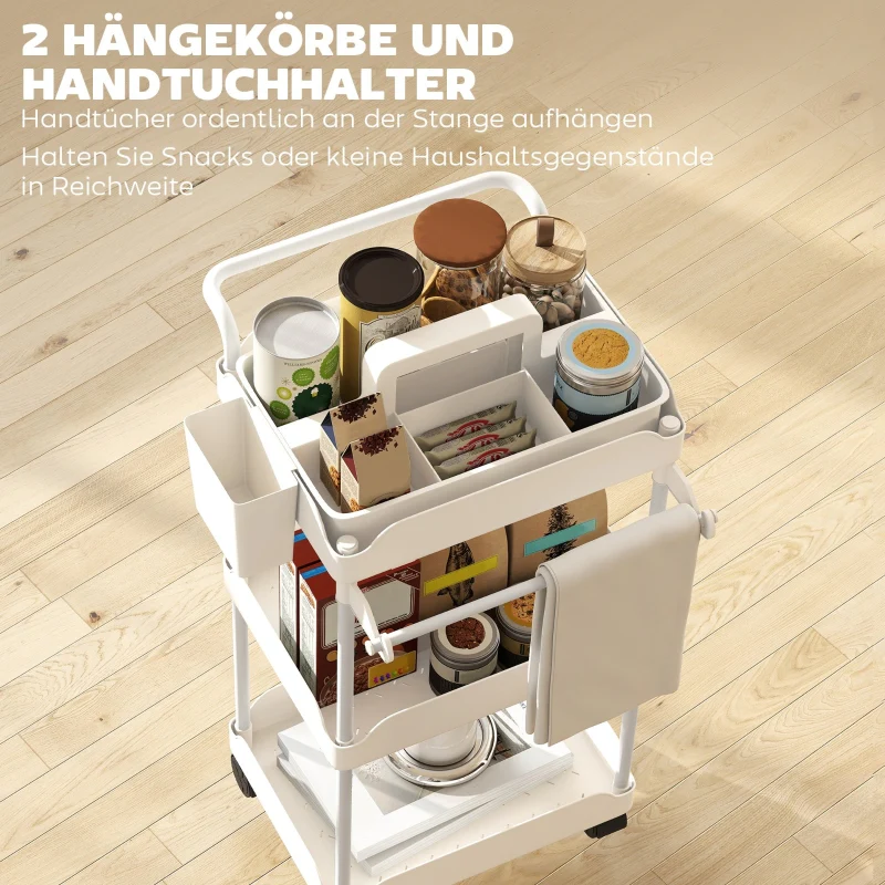 Storage Trolley 3 Baskets Towel Rack Wheels White - Image 5