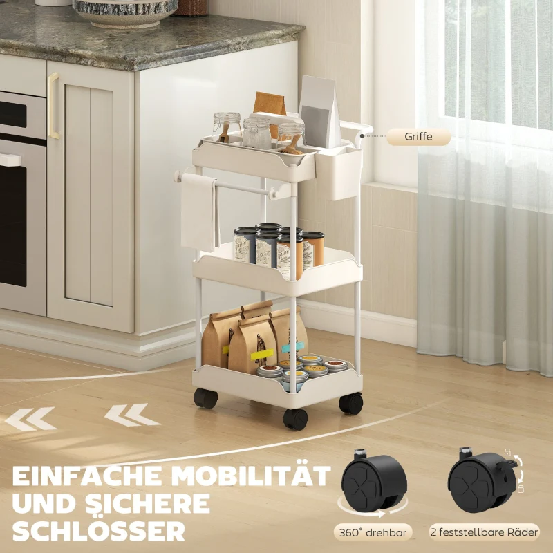 Storage Trolley 3 Baskets Towel Rack Wheels White - Image 6
