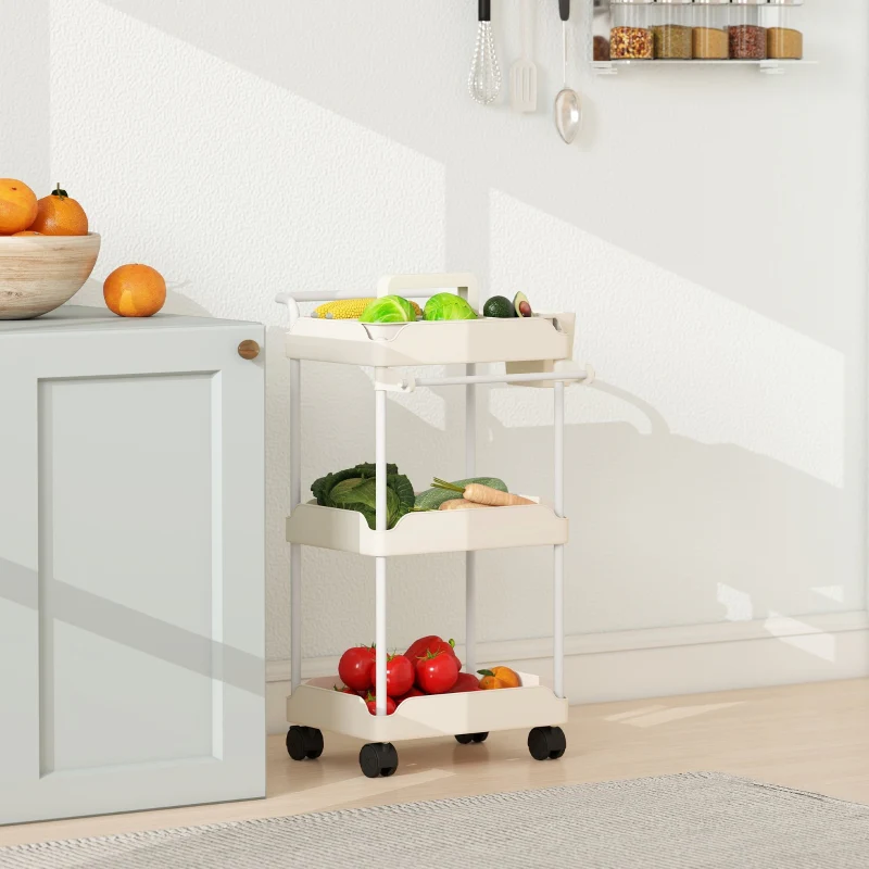Storage Trolley 3 Baskets Towel Rack Wheels White - Image 7