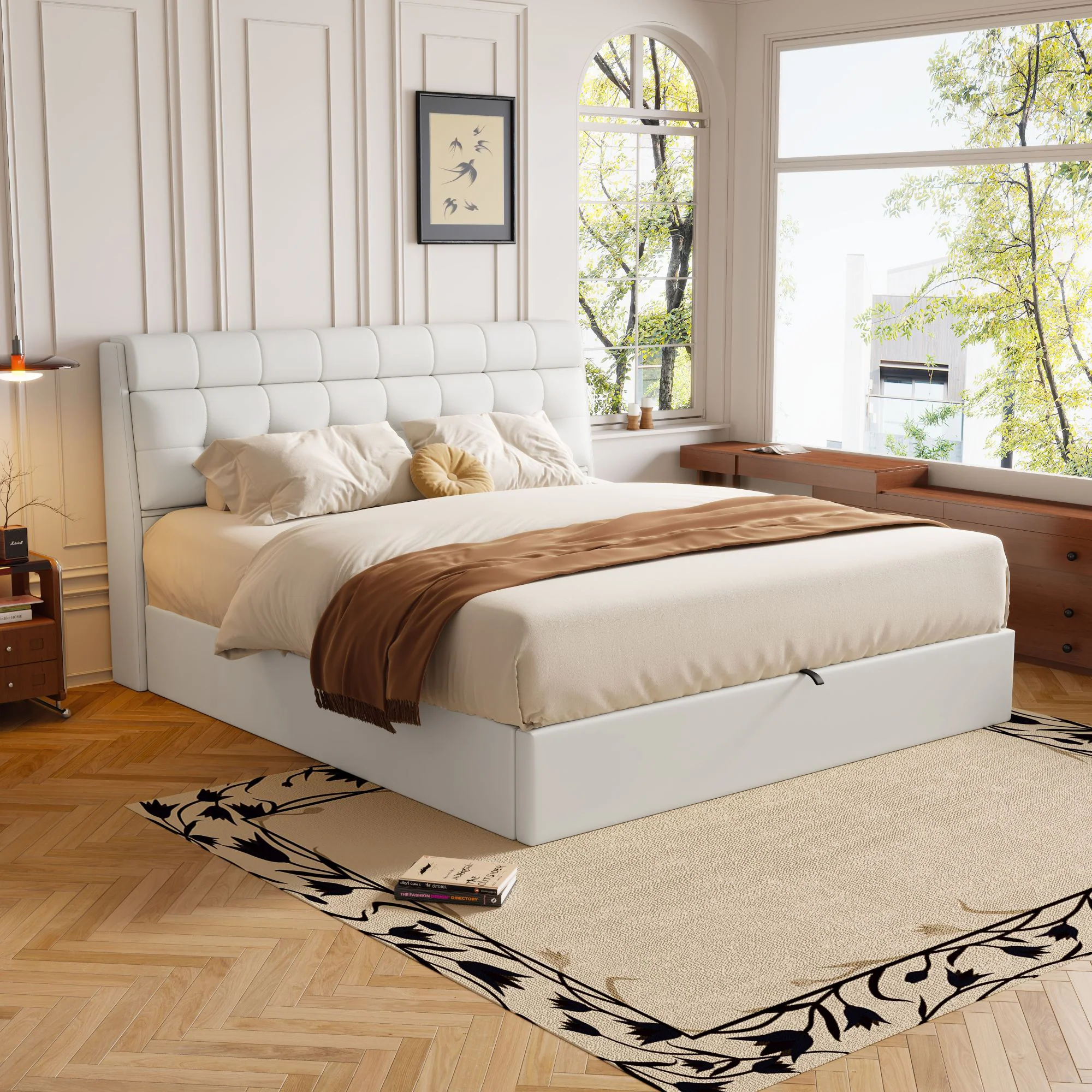 Stylish Upholstered Bed 140x200 Hydraulic Concealed Storage PU White - Image 3