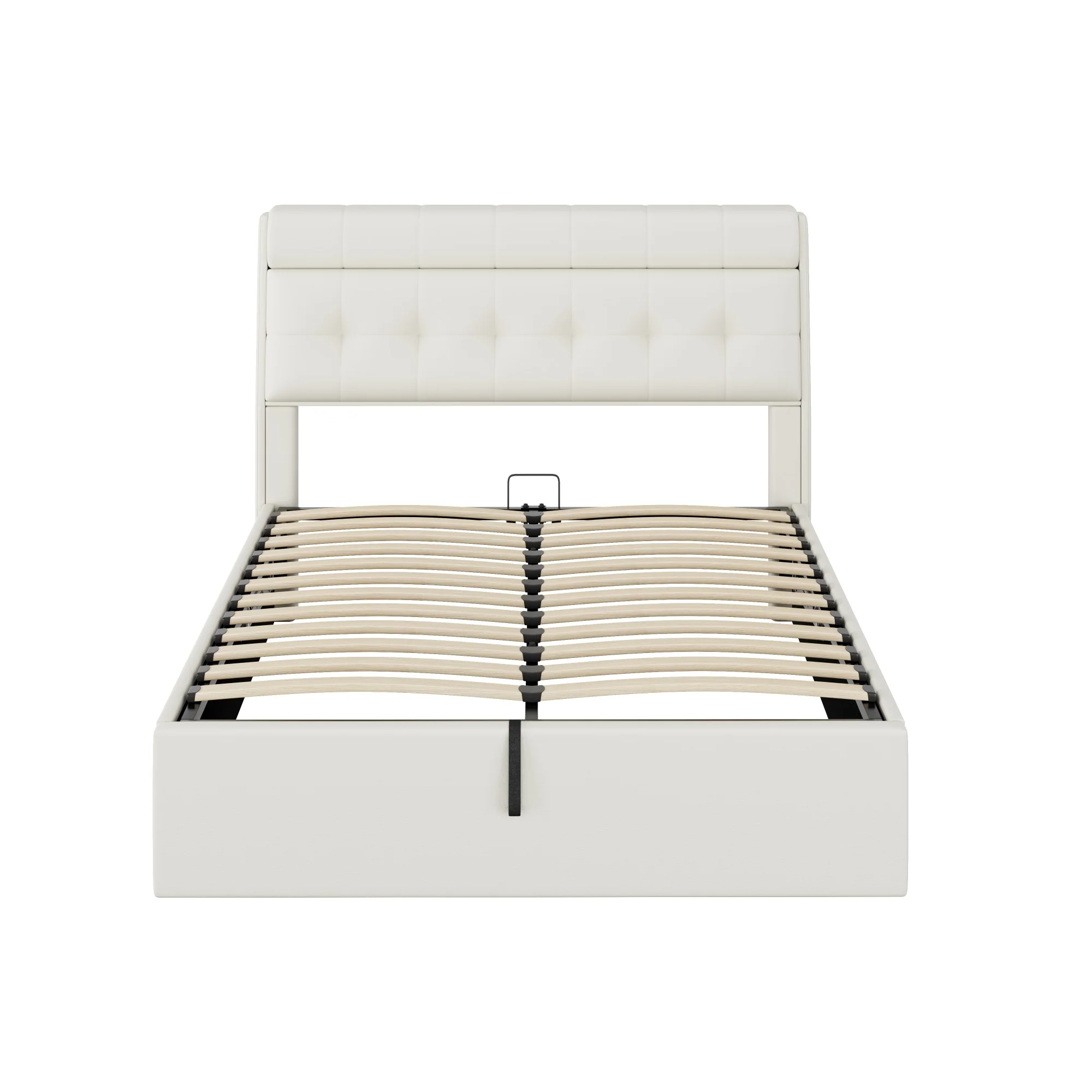 Stylish Upholstered Bed 140x200 Hydraulic Concealed Storage PU White - Image 9
