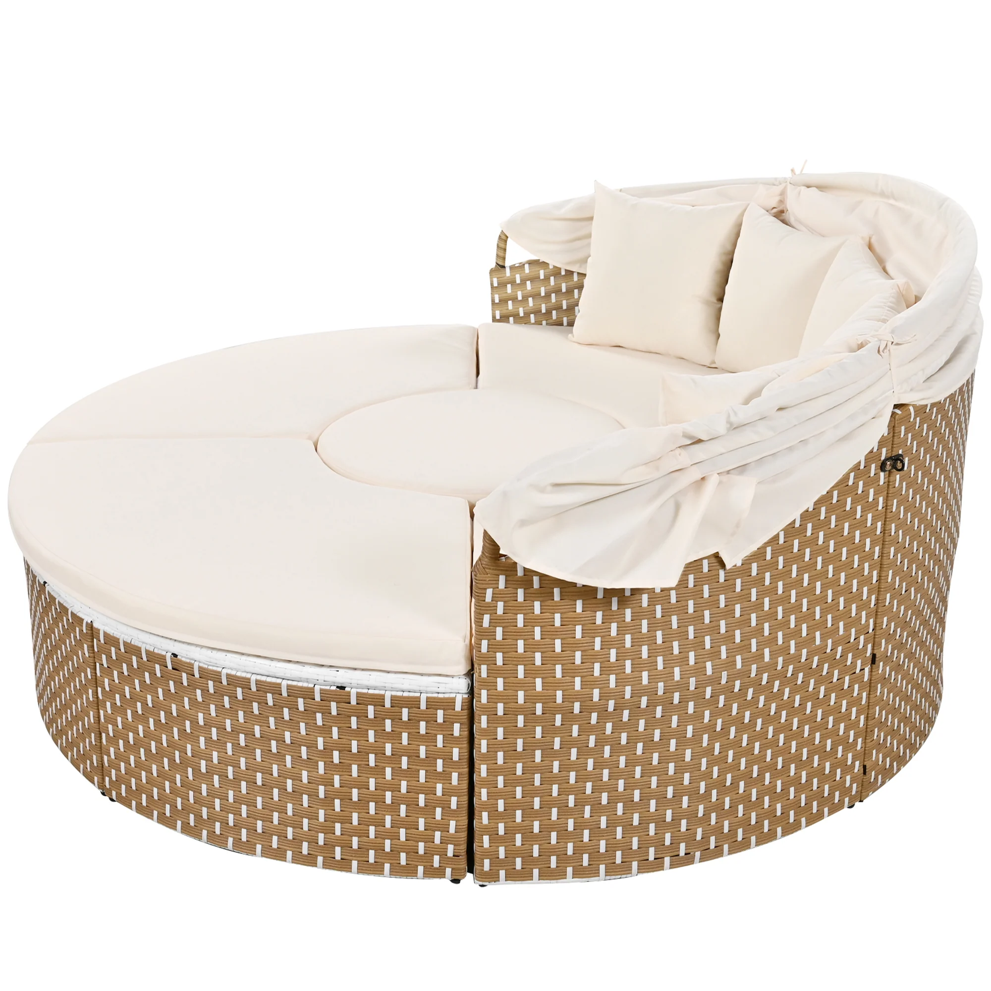 Sun Island Garden Lounge Set Rattan Extendable Canopy Liftable Table Beige - Image 10
