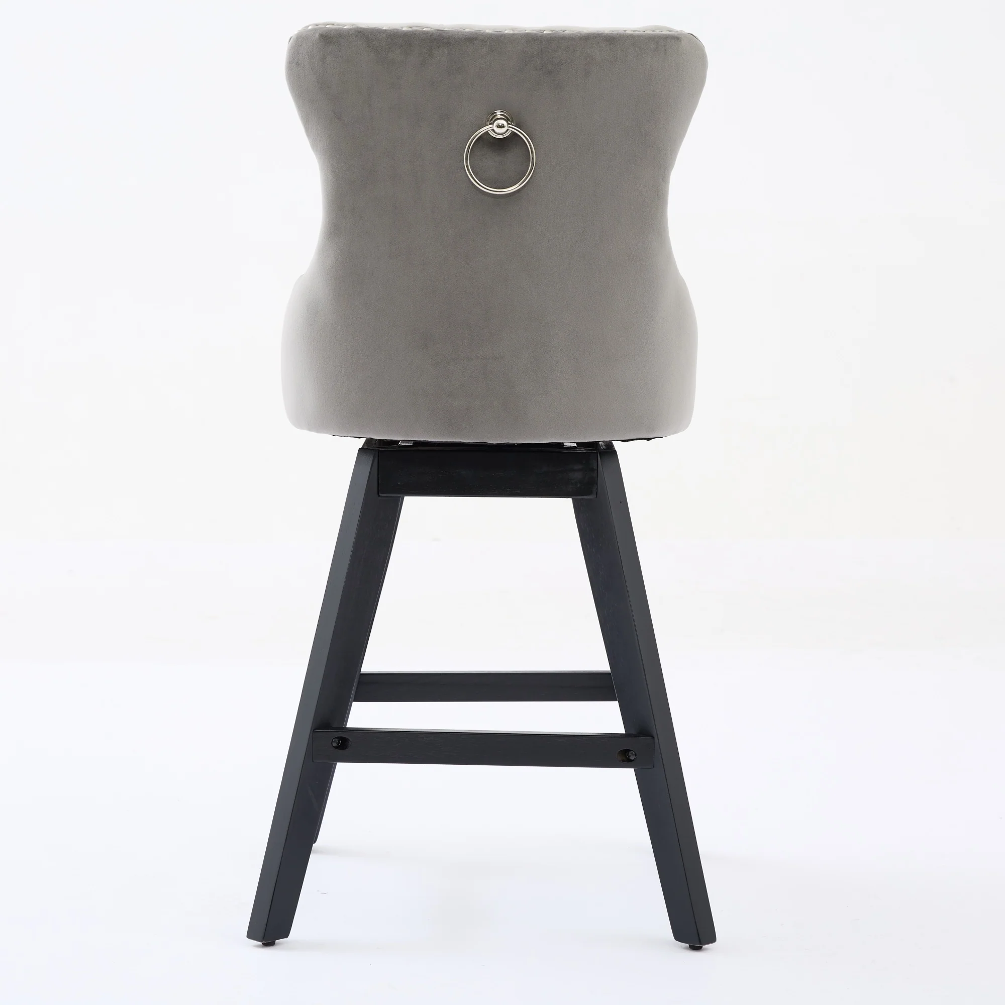 Swivel Barstools Velvet Button Tufted Wooden Legs Set of 2 - Gray - Image 6