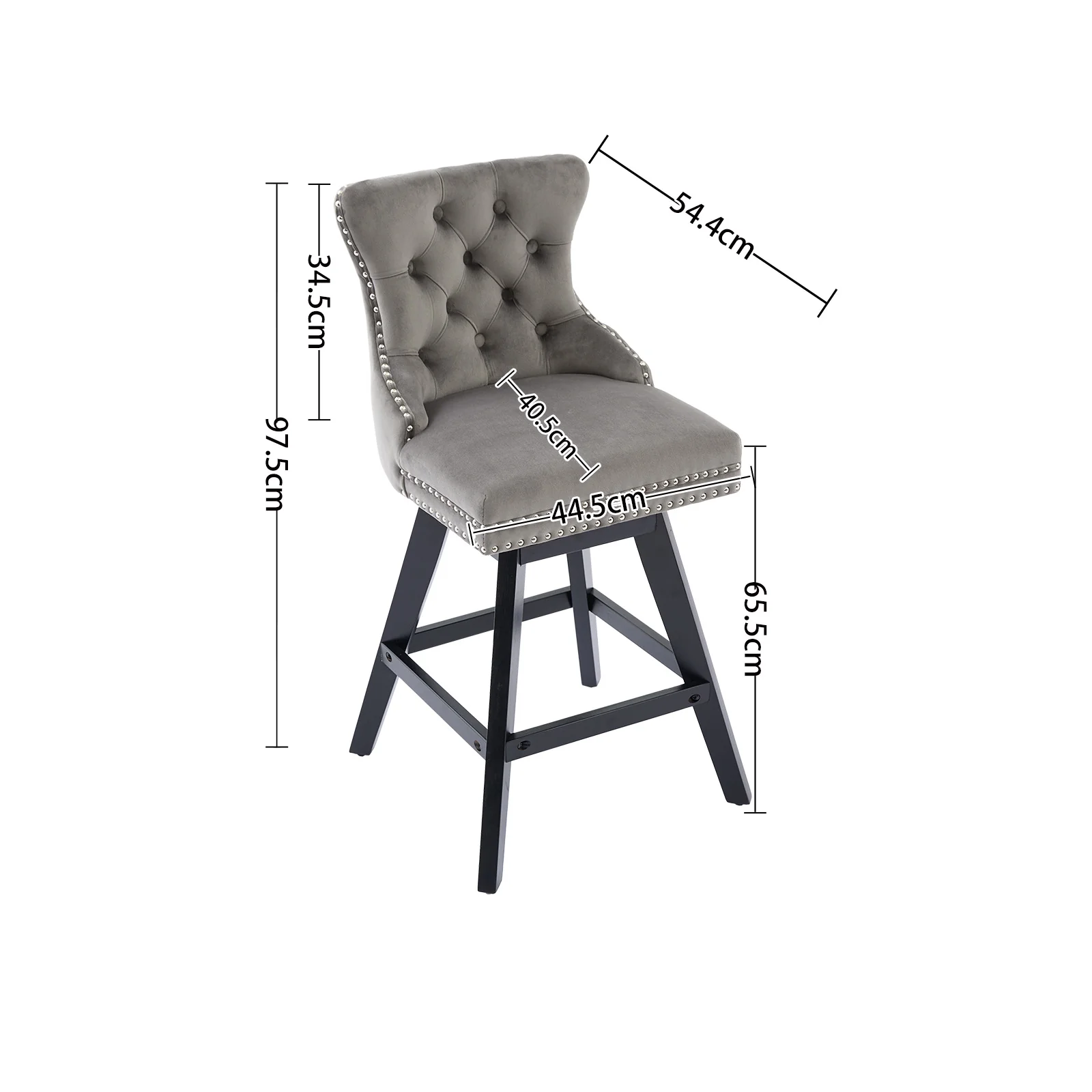 Swivel Barstools Velvet Button Tufted Wooden Legs Set of 2 - Gray - Image 8