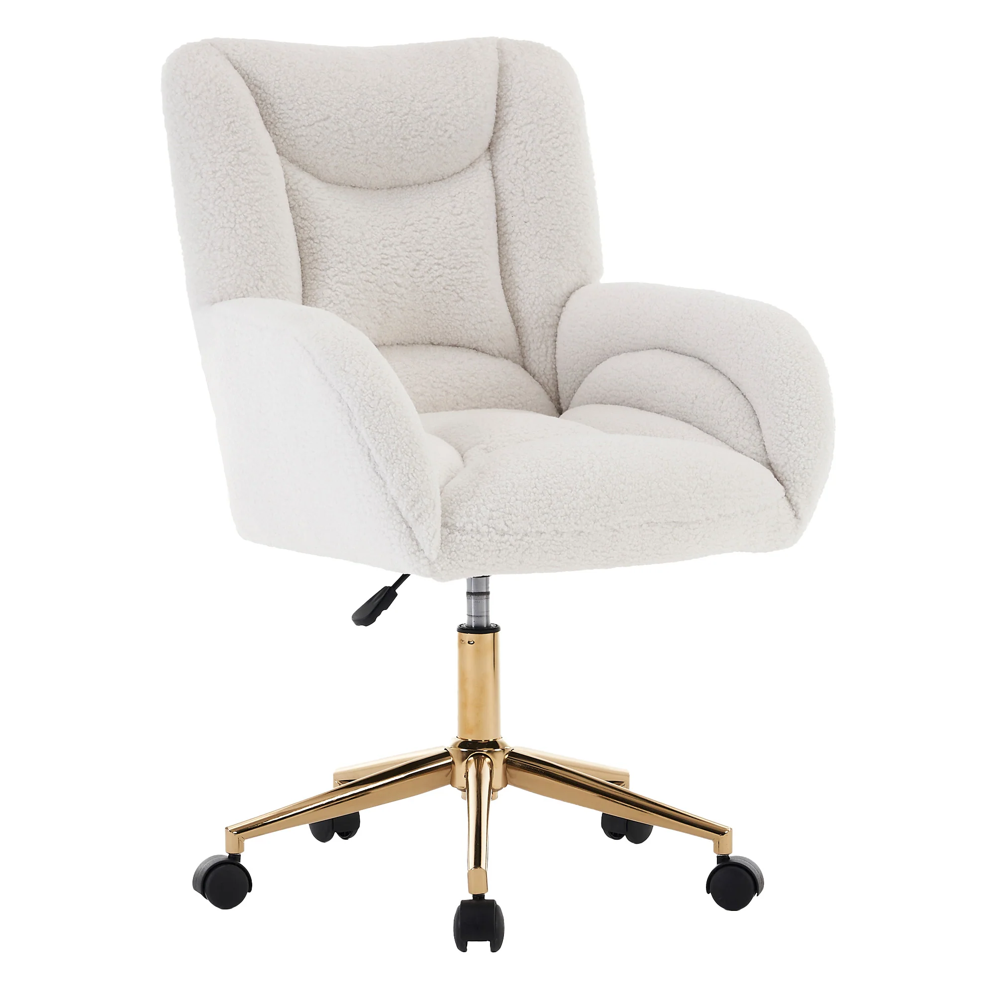 Swivel Chair Height-Adjustable Gold Legs - White Teddy Fabric - Image 2