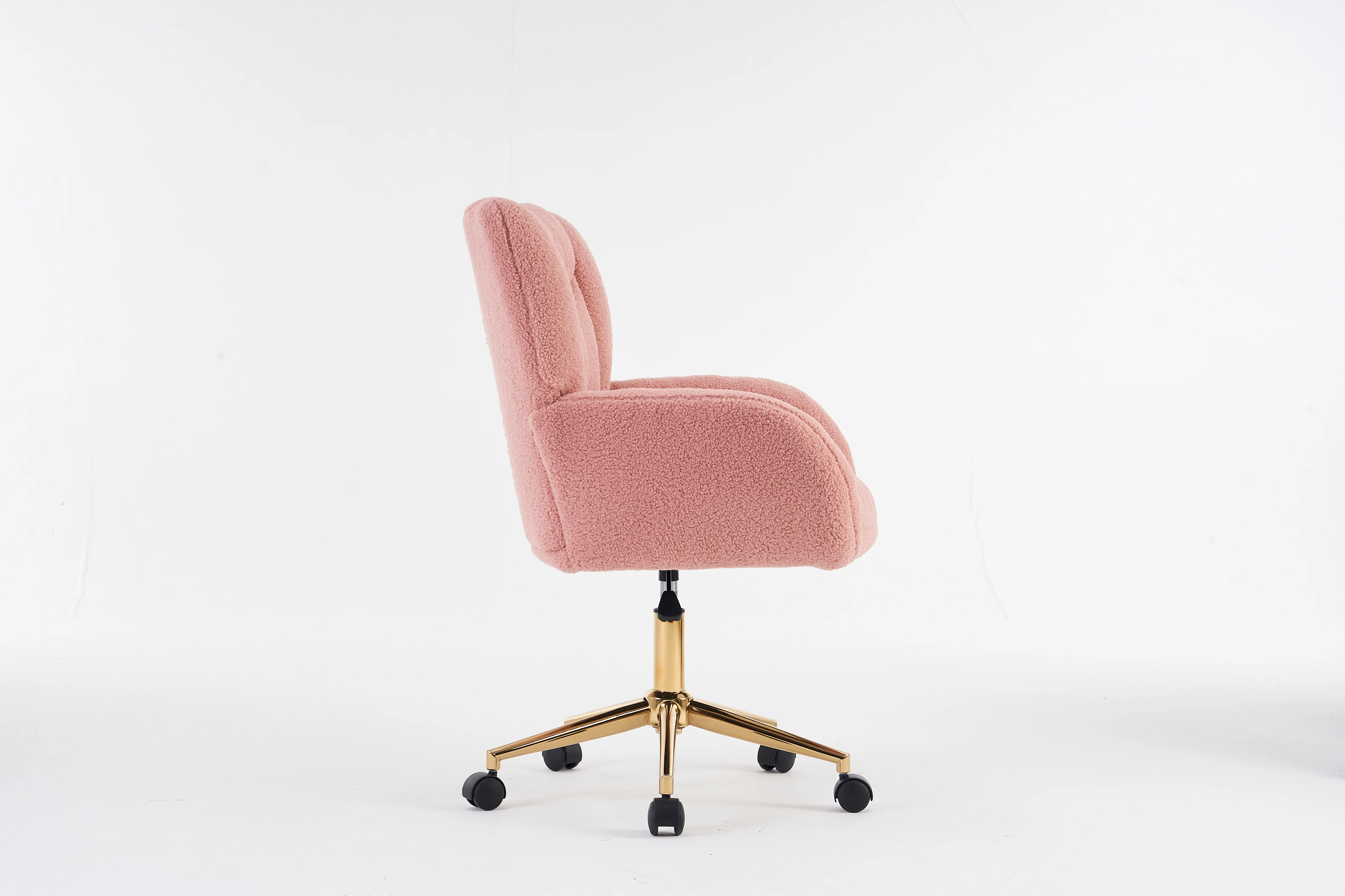 Swivel Chair Height-Adjustable Teddy Fabric Gold Legs - Pink - Image 9