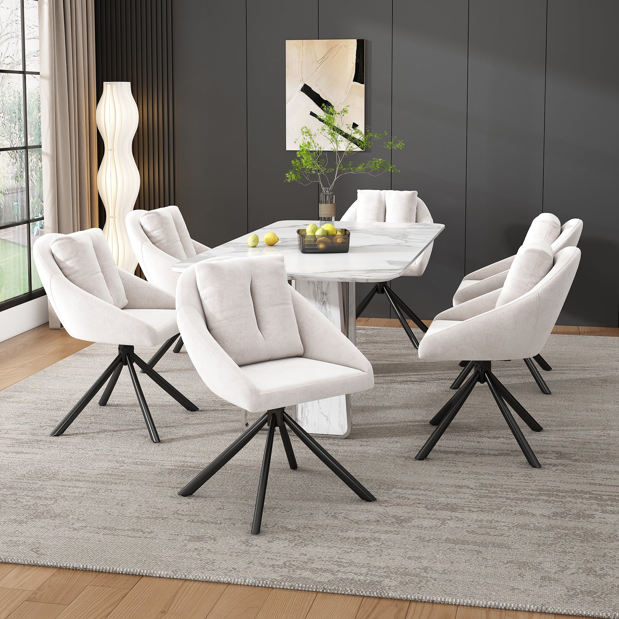 Swivel Dining Chair Modern Ergonomic - Beige Velvet - Image 3