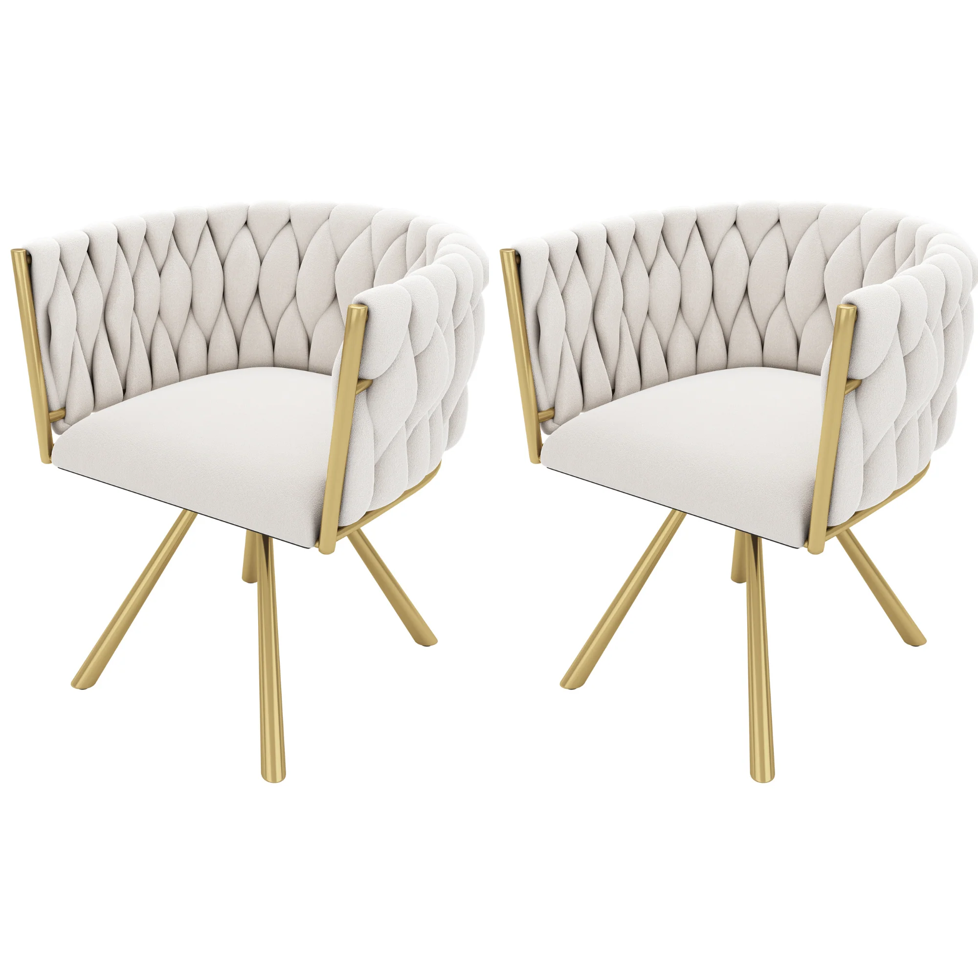Swivel Dining Chair Set of 2 Metal Legs Luxury - Velvet Beige/Gold - Image 8