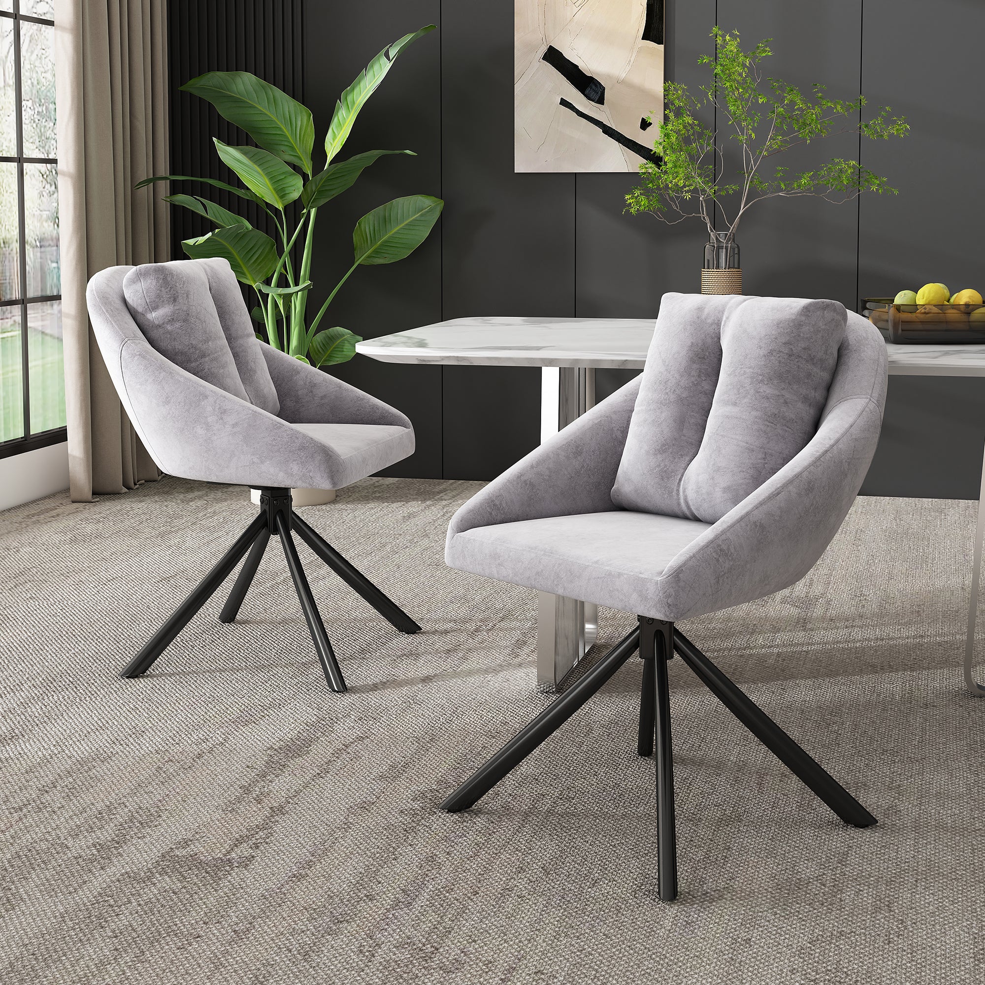 Swivel Dining Chair Set of 4 Ergonomic - Grey Velvet - Image 2