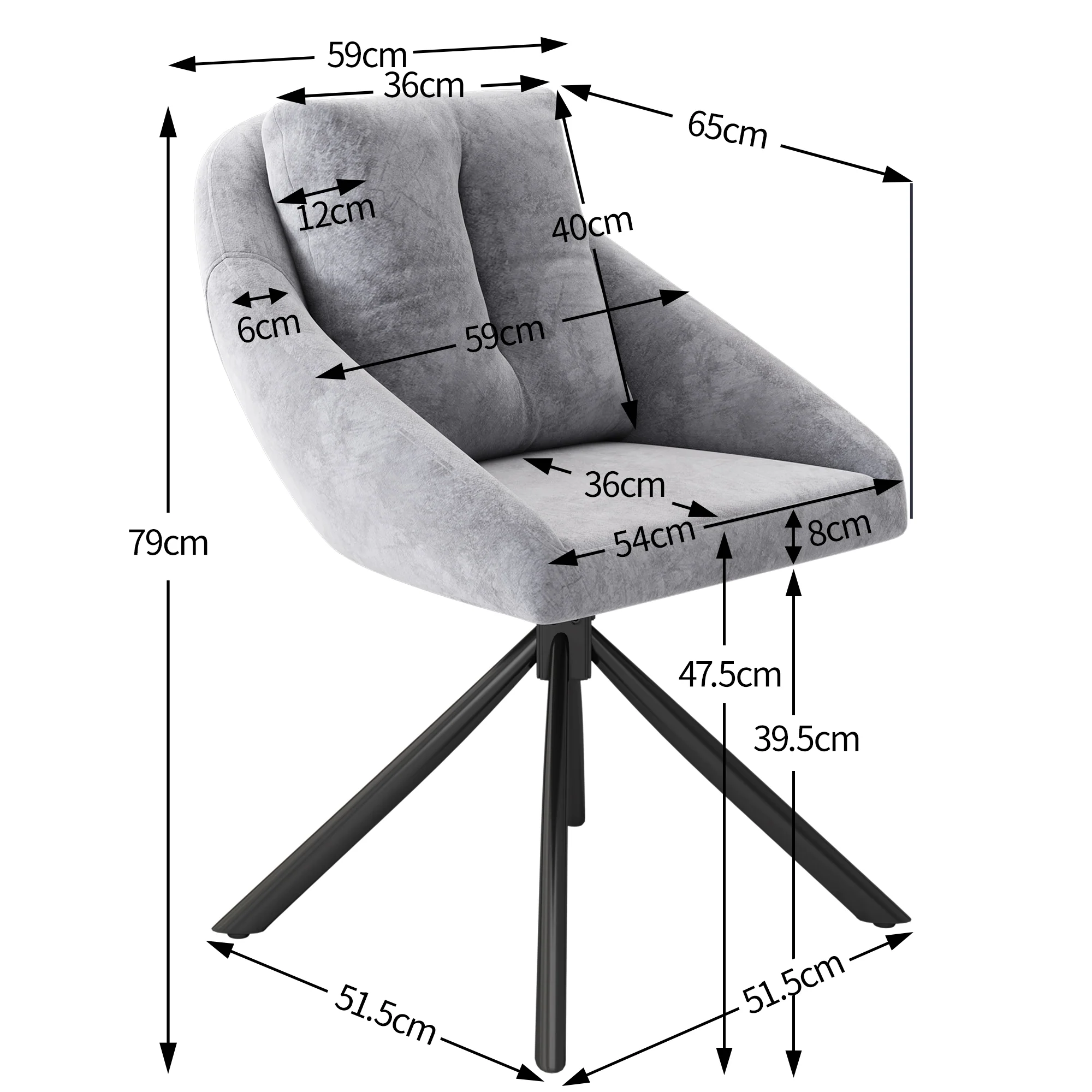 Swivel Dining Chair Set of 4 Ergonomic - Grey Velvet - Image 6