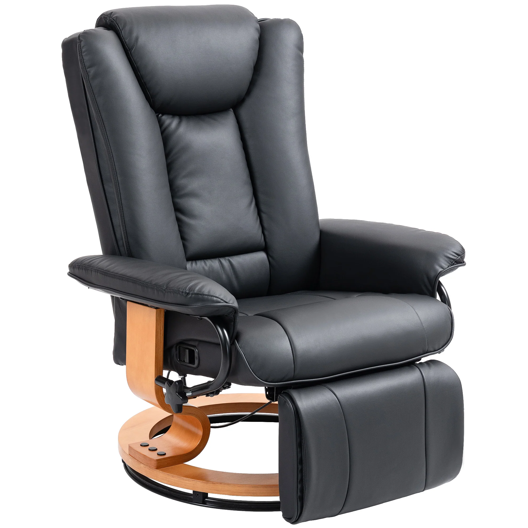 Swivel Recliner TV Chair, Footrest 150 kg Capacity, Faux Leather Black