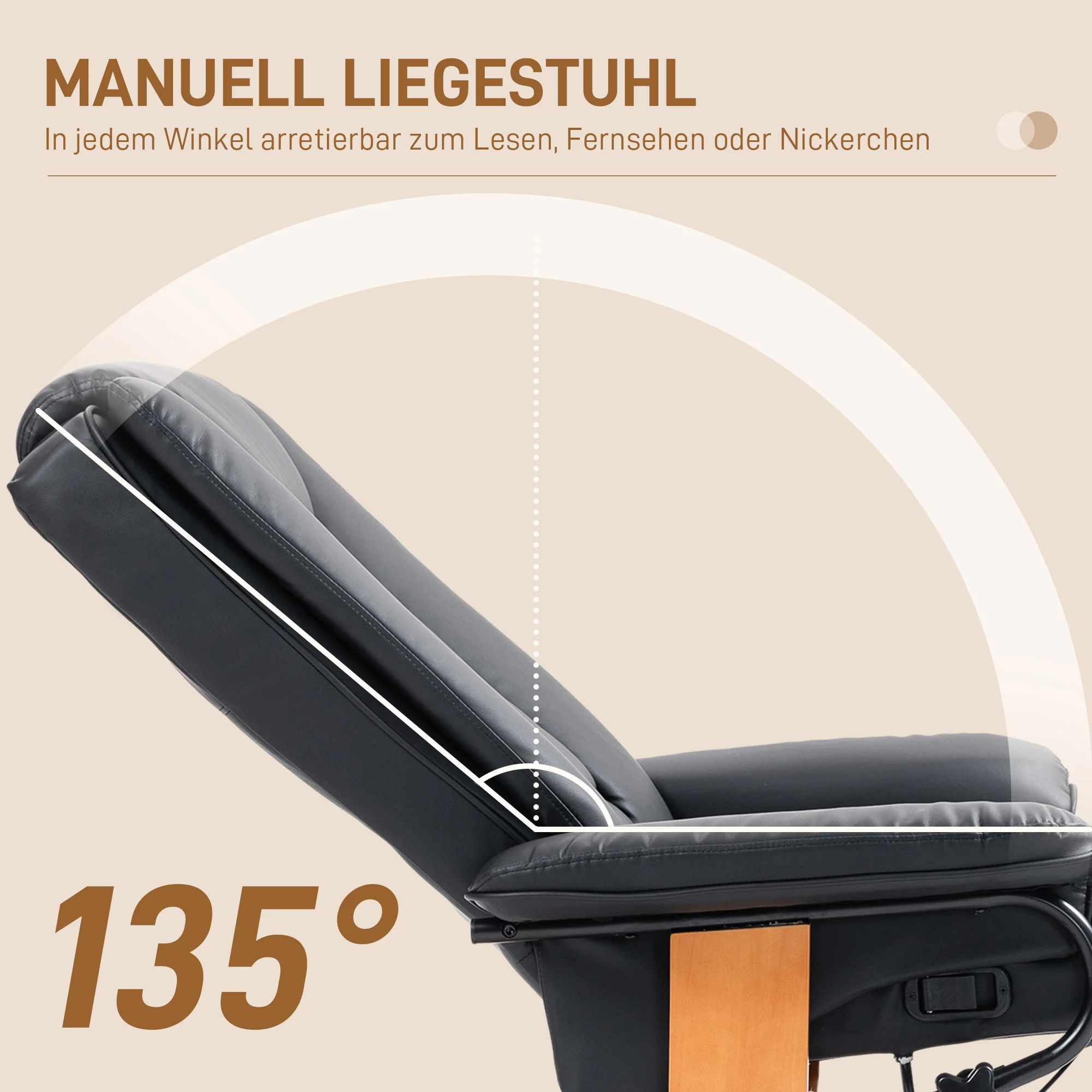 Swivel Recliner TV Chair, Footrest 150 kg Capacity, Faux Leather Black - Image 4