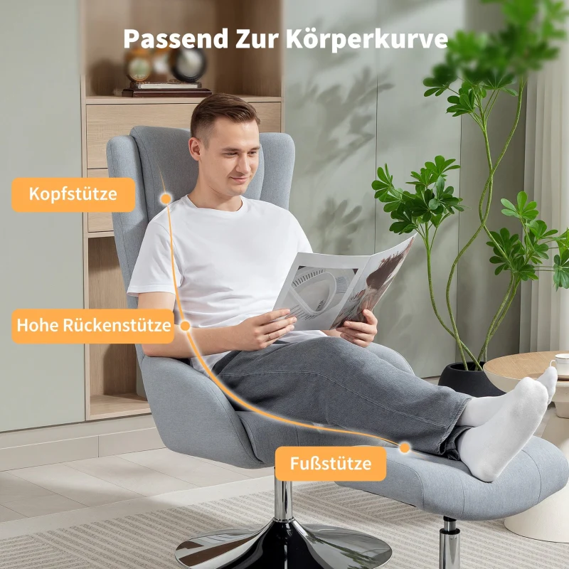 Swivel Upholstered Armchair Reclining with Footstool - Grey - Image 4