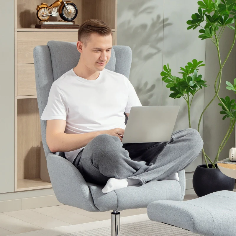 Swivel Upholstered Armchair Reclining with Footstool - Grey - Image 7