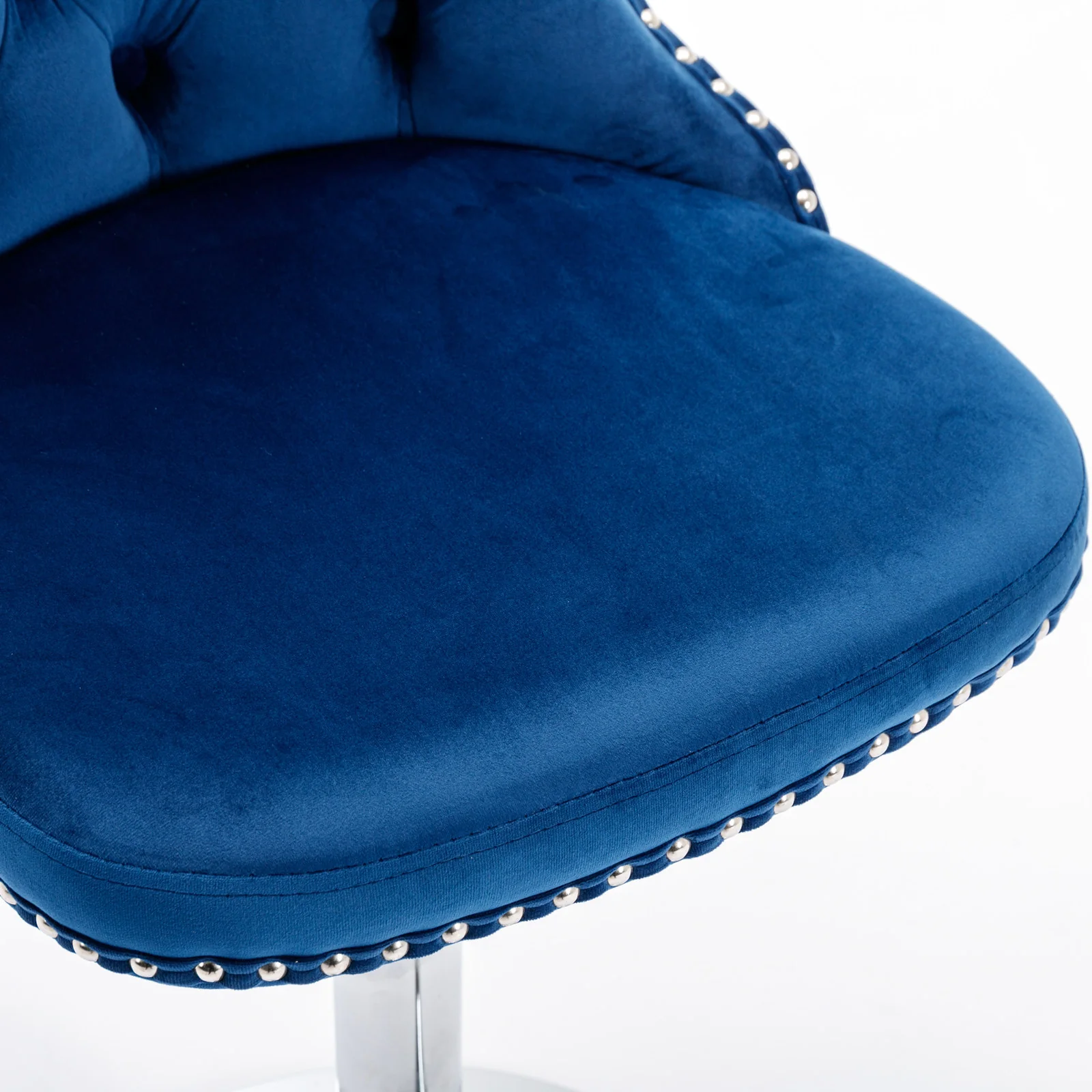 Swivel Velvet Barstools Adjustable Height Tufted Chrome Base Set of 2 - Blue - Image 10