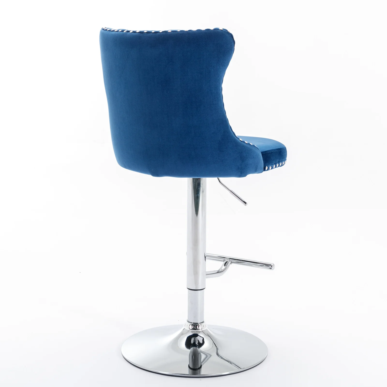 Swivel Velvet Barstools Adjustable Height Tufted Chrome Base Set of 2 - Blue - Image 5