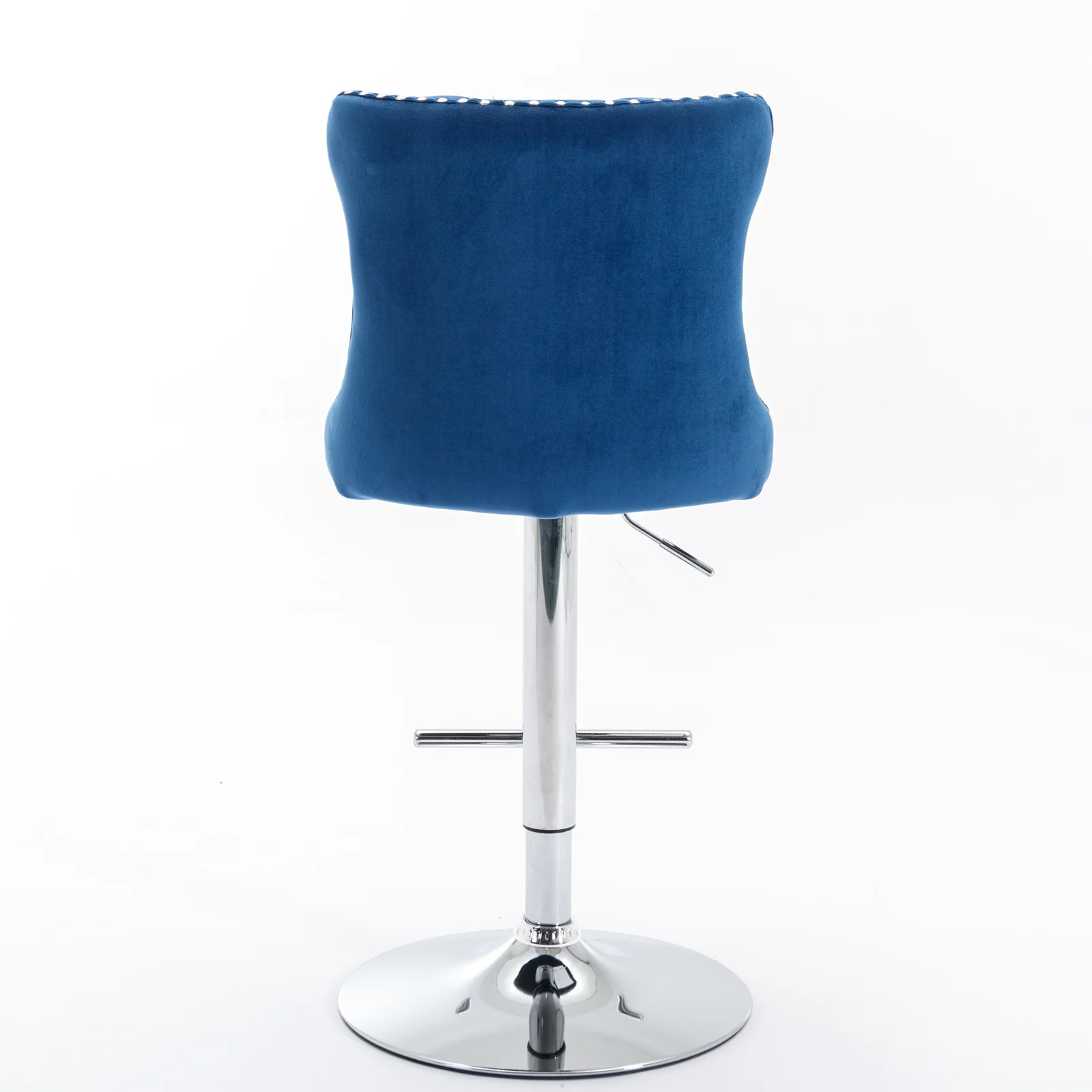 Swivel Velvet Barstools Adjustable Height Tufted Chrome Base Set of 2 - Blue - Image 6