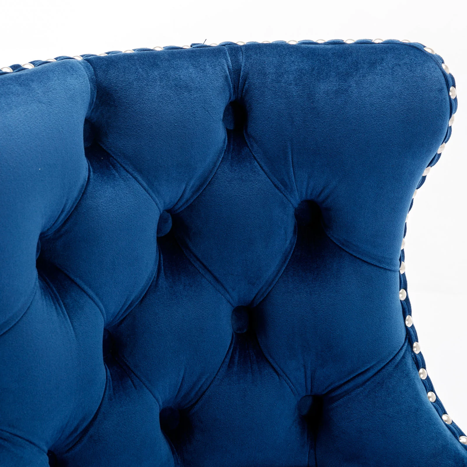 Swivel Velvet Barstools Adjustable Height Tufted Chrome Base Set of 2 - Blue - Image 9
