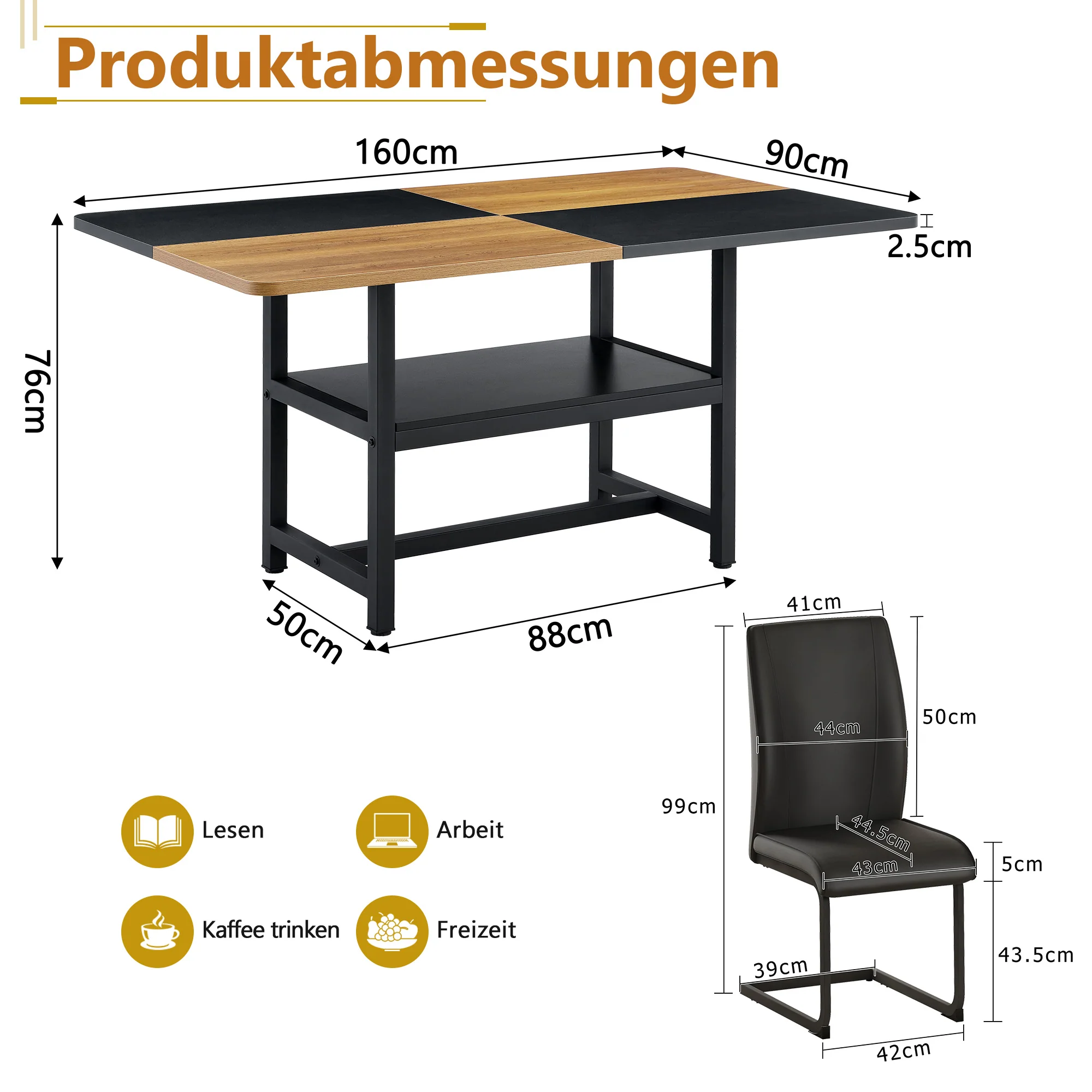 Table Set Rectangular 160x90cm Storage Shelf 4 Armchairs - Black Faux Leather - Image 4
