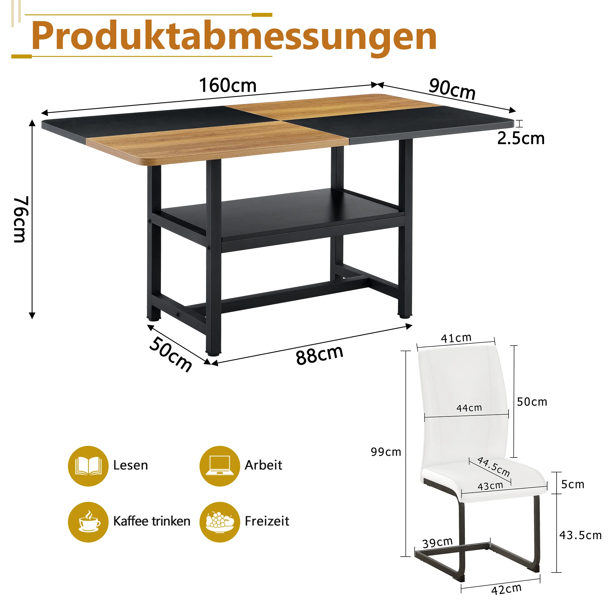 Table Set Rectangular Dining Table Storage Shelf 4 Armchairs Faux Leather White - Image 4