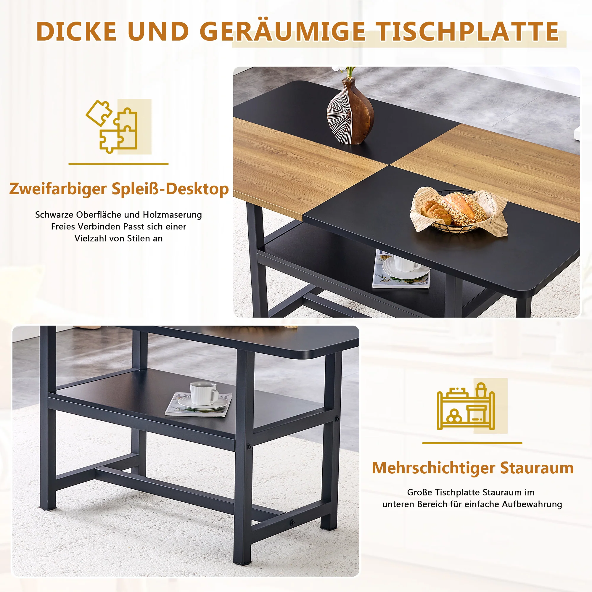 Table Set Rectangular Dining Table Storage Shelf 4 Armchairs Faux Leather White - Image 5