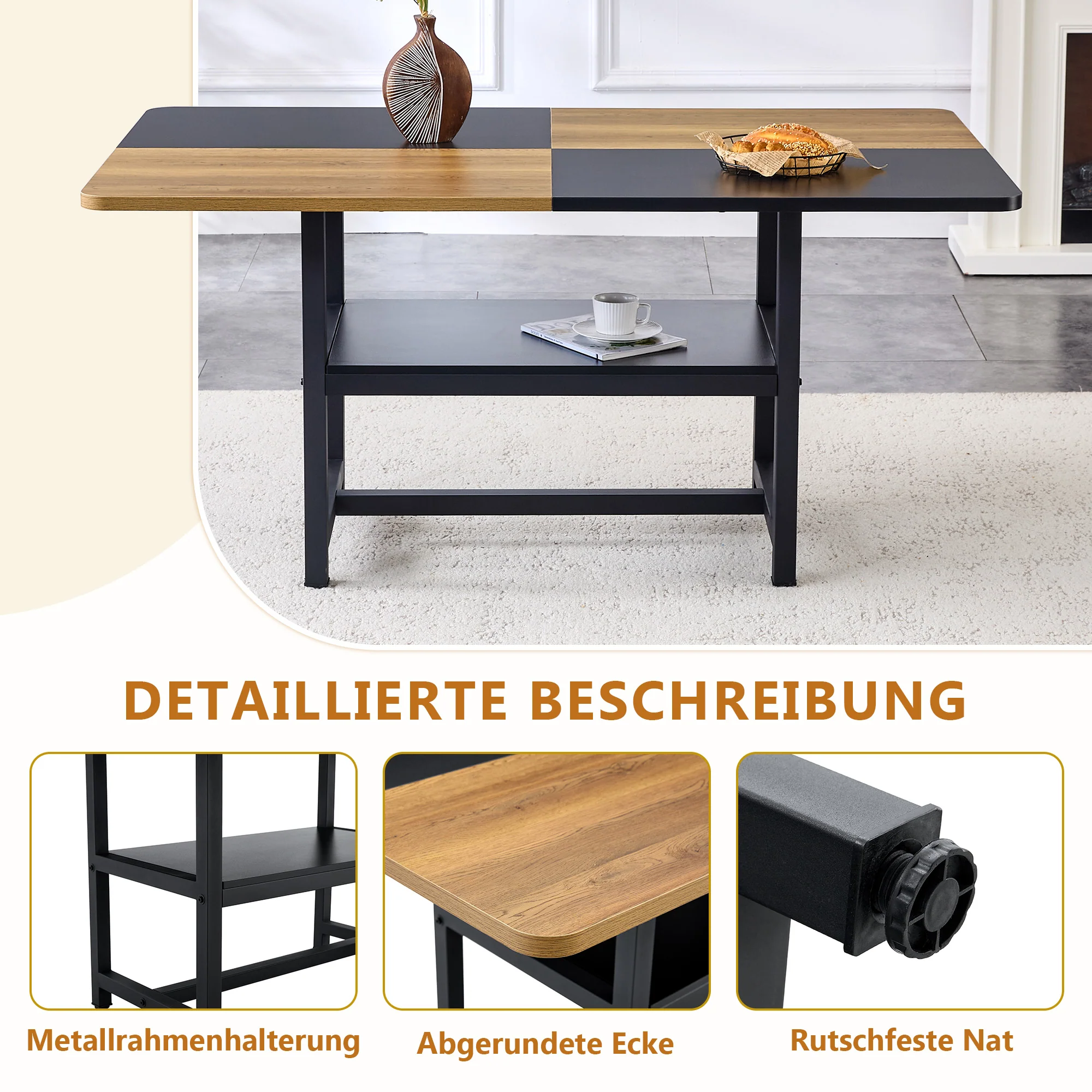 Table Set Rectangular Dining Table Storage Shelf 4 Armchairs Faux Leather White - Image 6