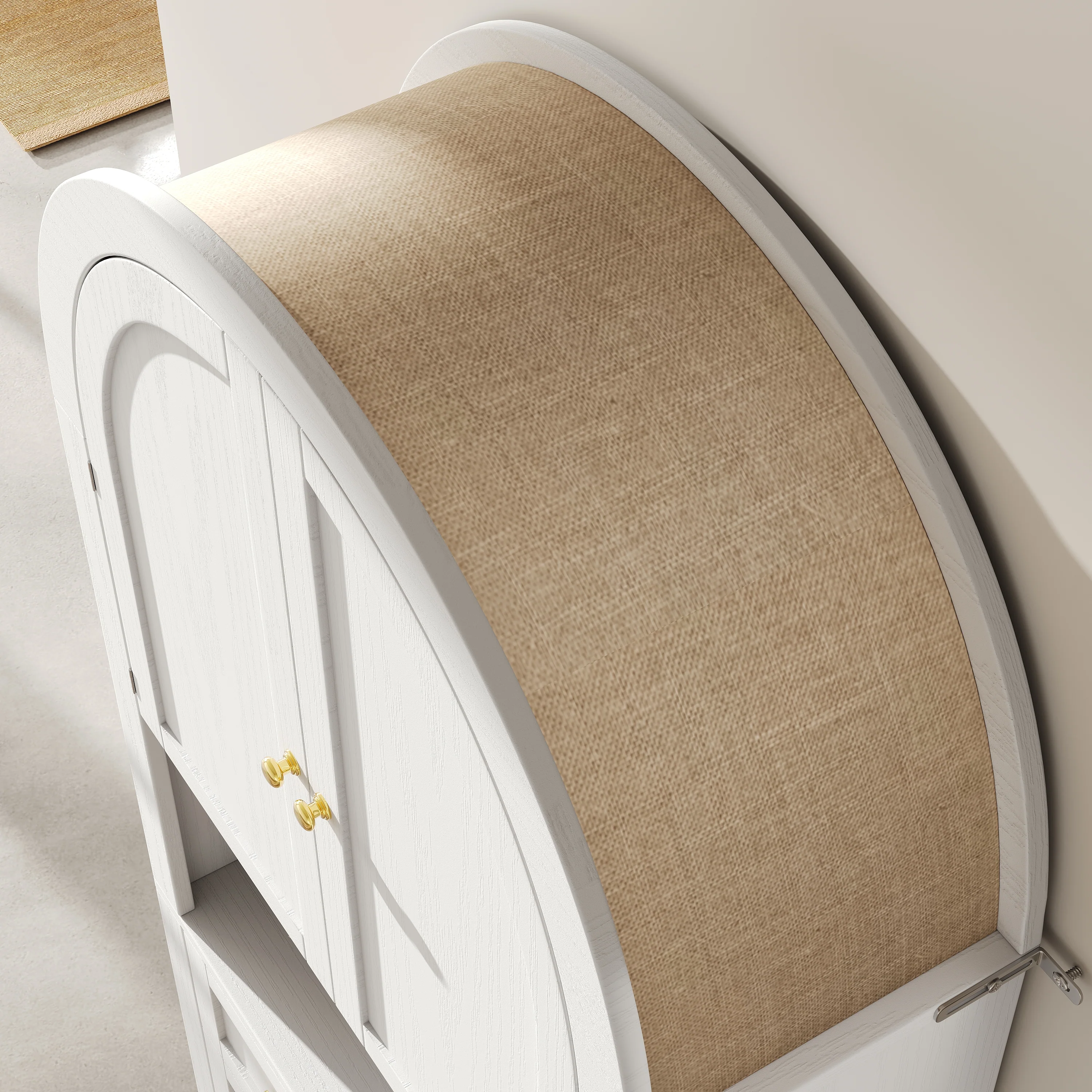 Tall Arched Storage Cabinet Drawers Doors Shelves - White - Image 5