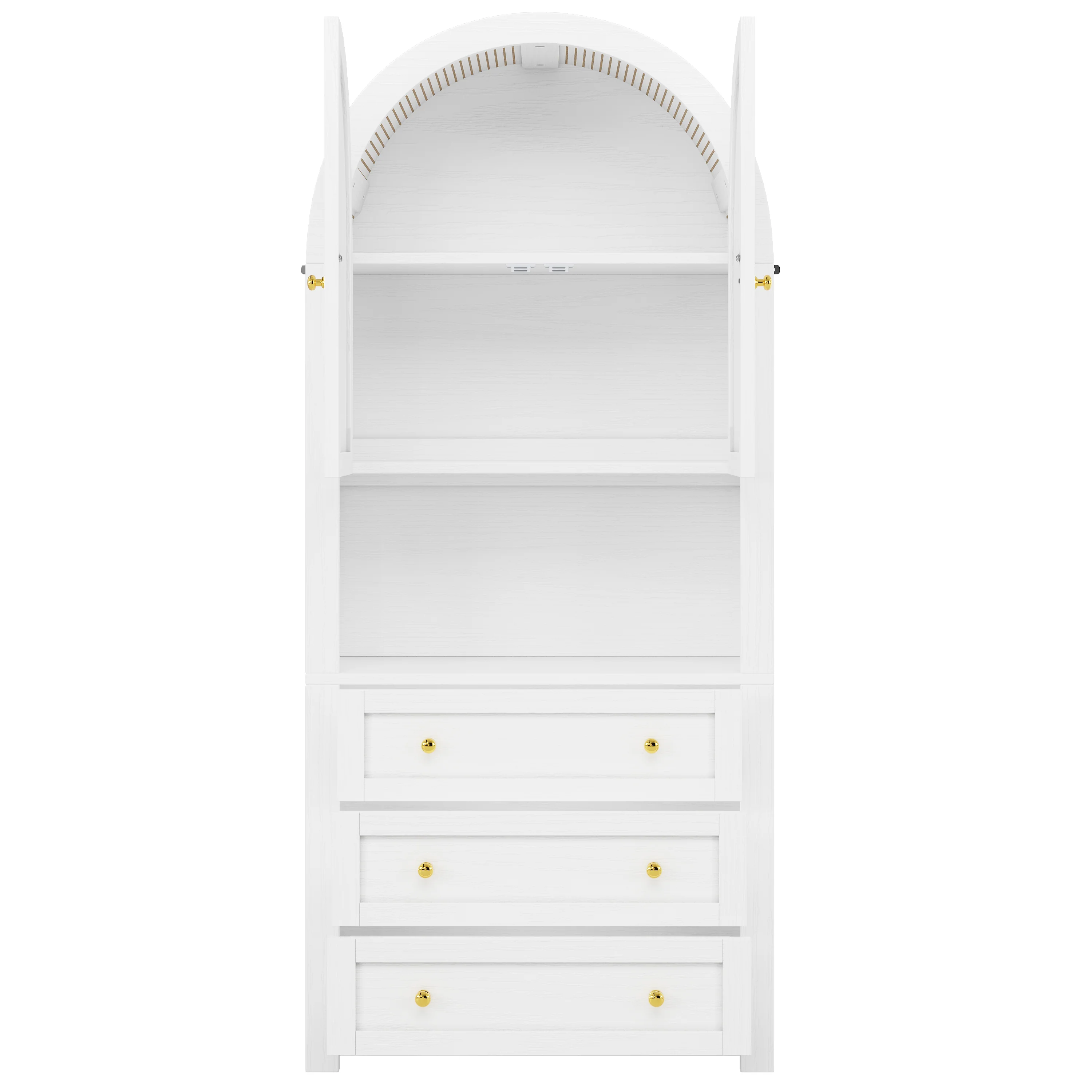 Tall Arched Storage Cabinet Drawers Doors Shelves - White - Image 8