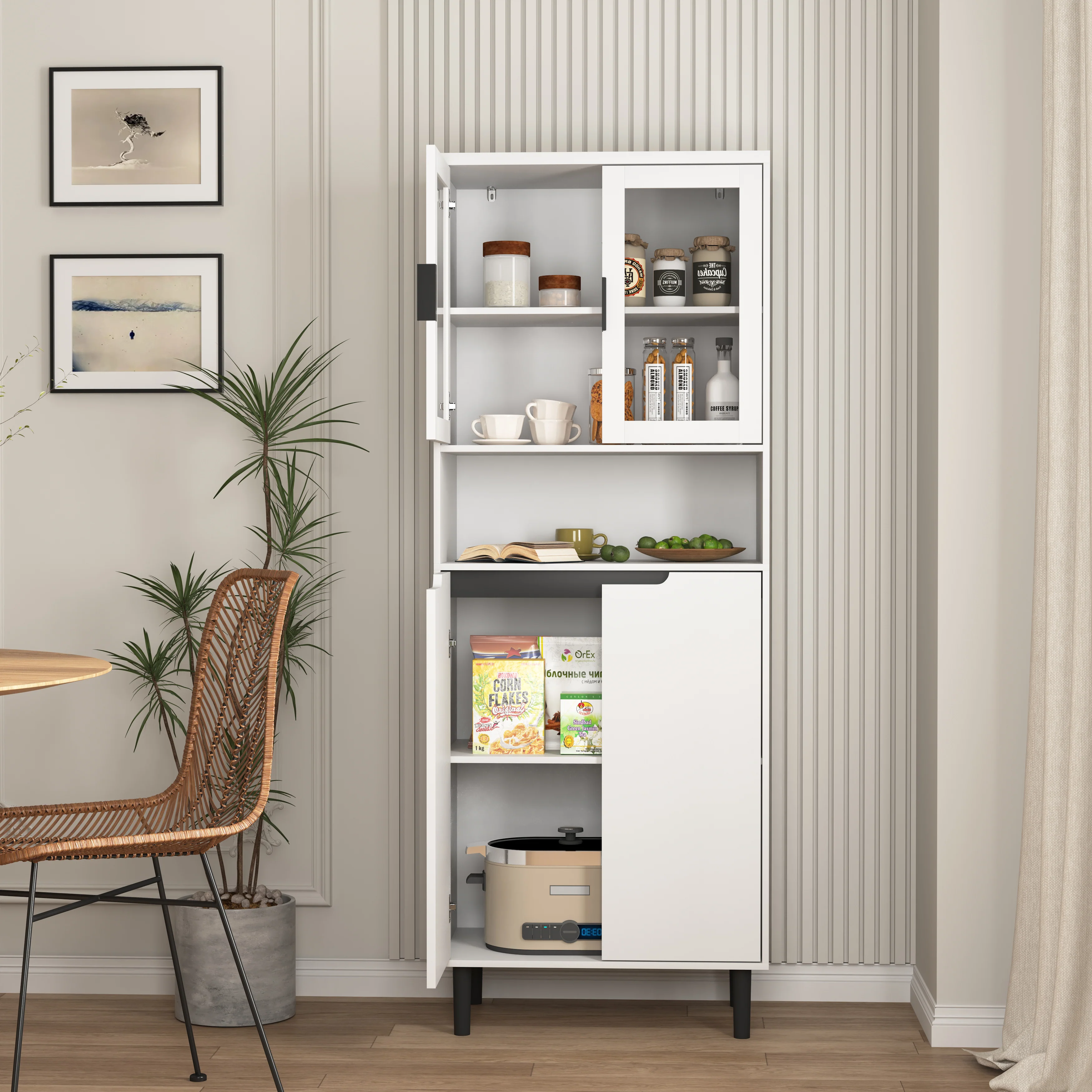 Tall Bookcase 4-Door Tempered Glass Adjustable Shelf - White - Image 8
