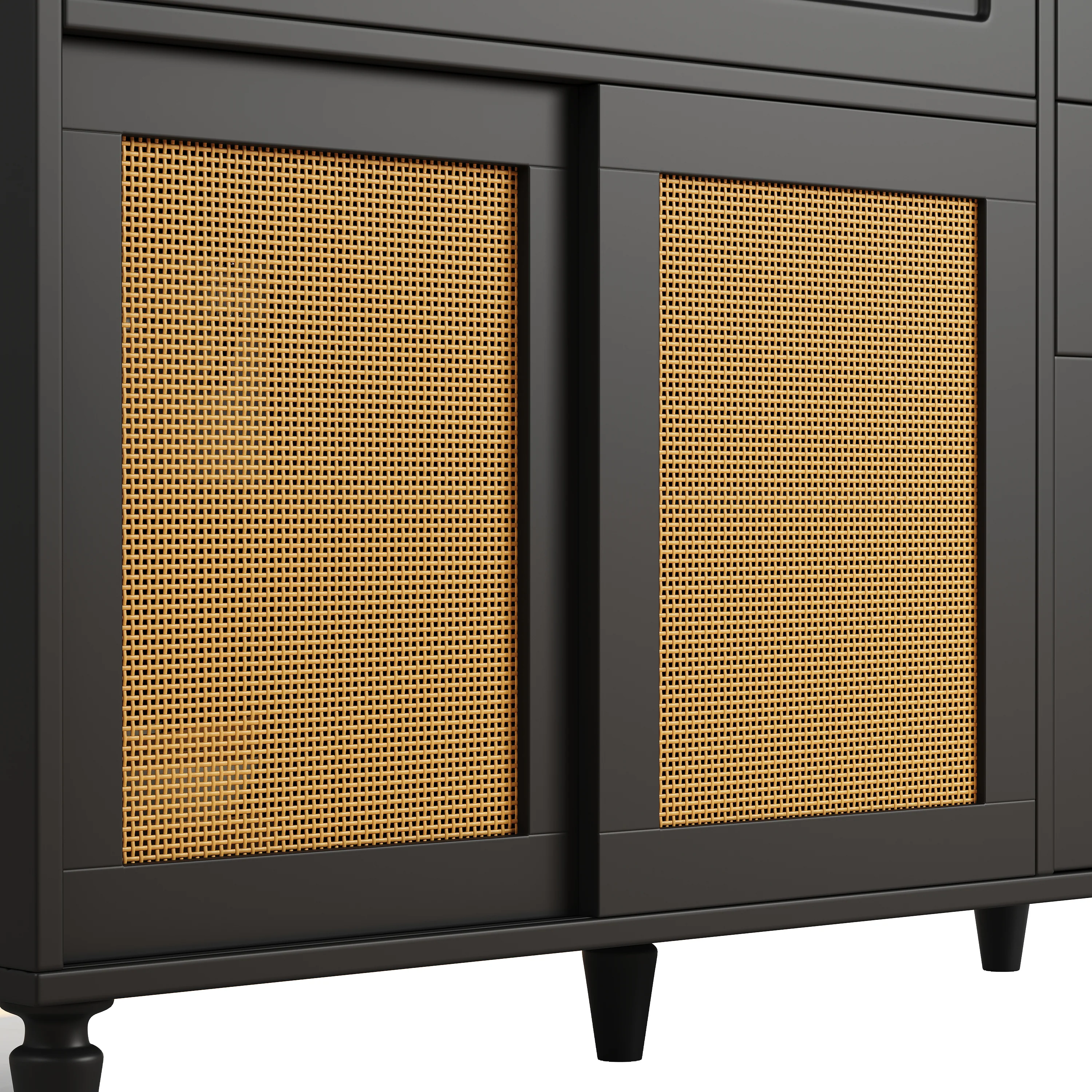 Tall Cabinet Buffet Display LED Rattan 3 Drawers - Black - Image 6