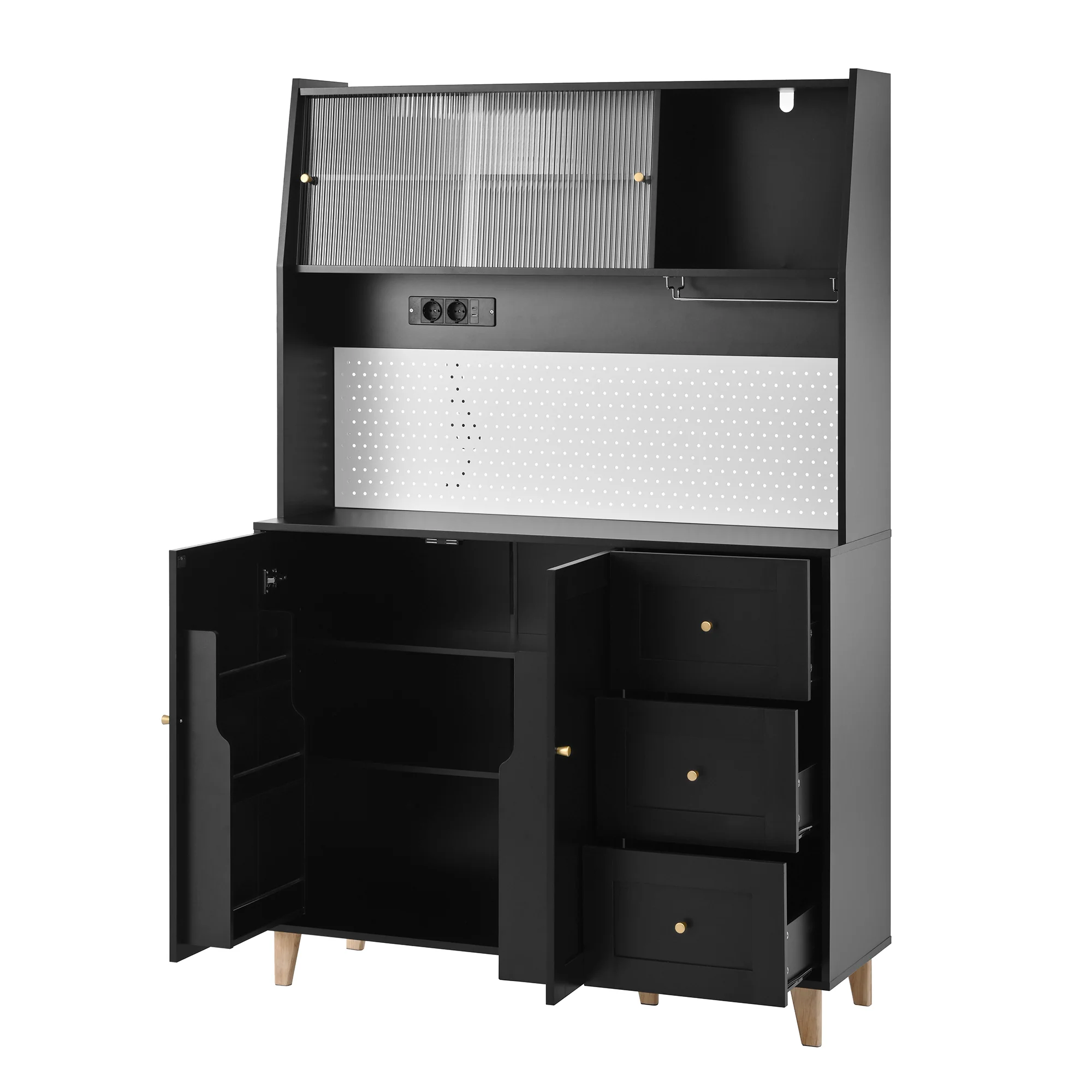 Tall Cabinet Pegboard Wine Storage Drawers & Sockets - Black - Image 10