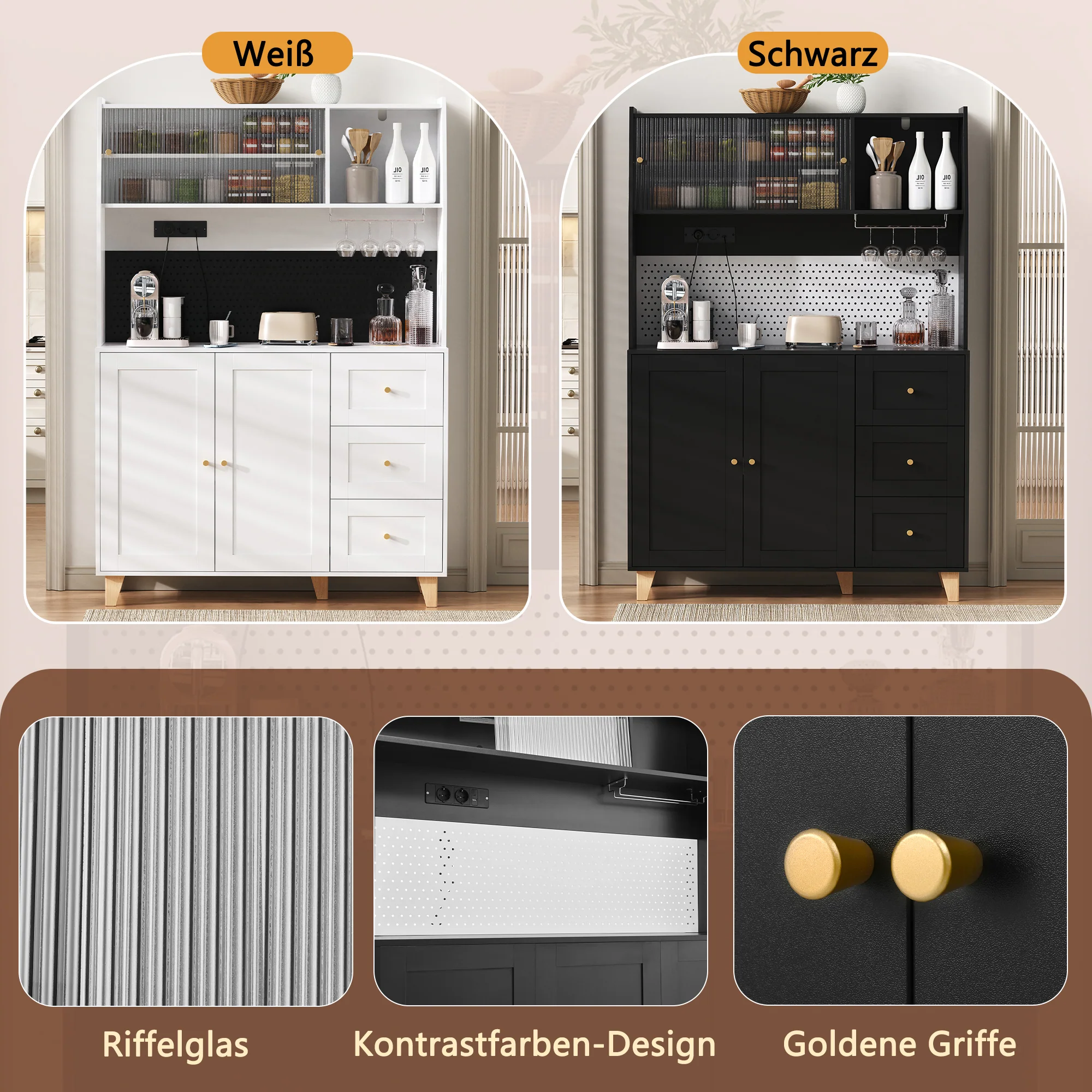 Tall Cabinet Pegboard Wine Storage Drawers & Sockets - Black - Image 6