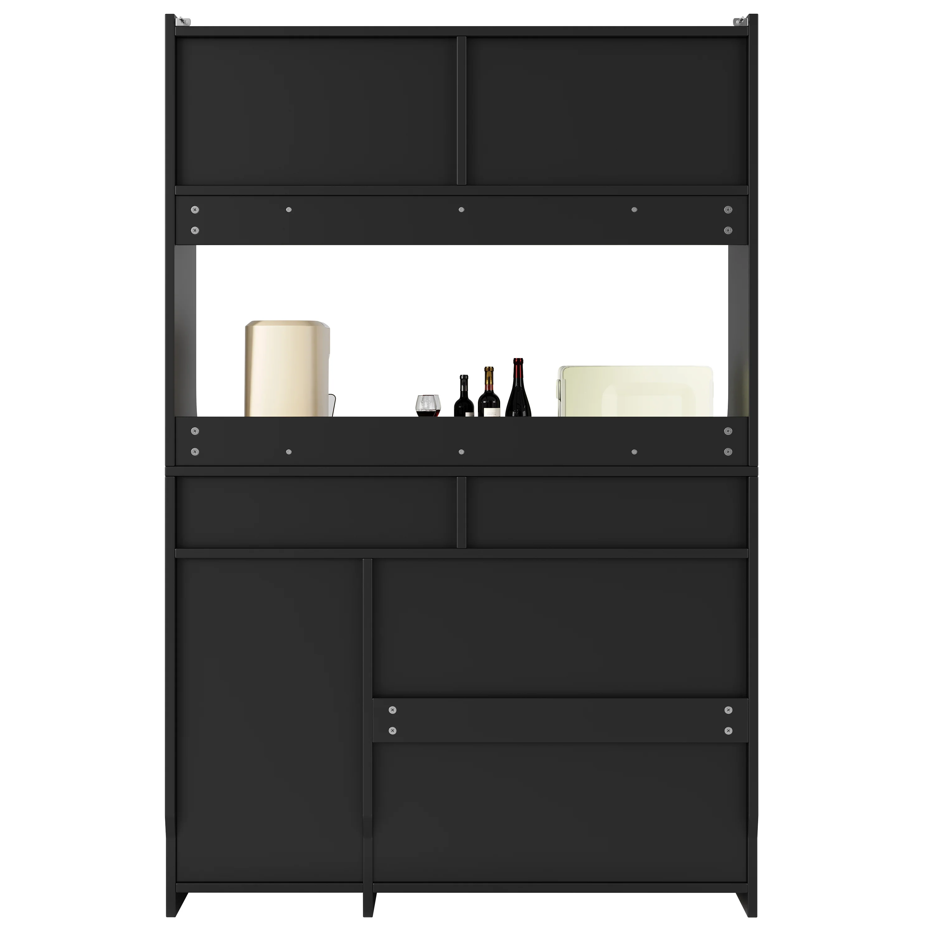 Tall Cabinet Sideboard with LED Adjustable Shelves & 2 Drawers - Black - Image 7